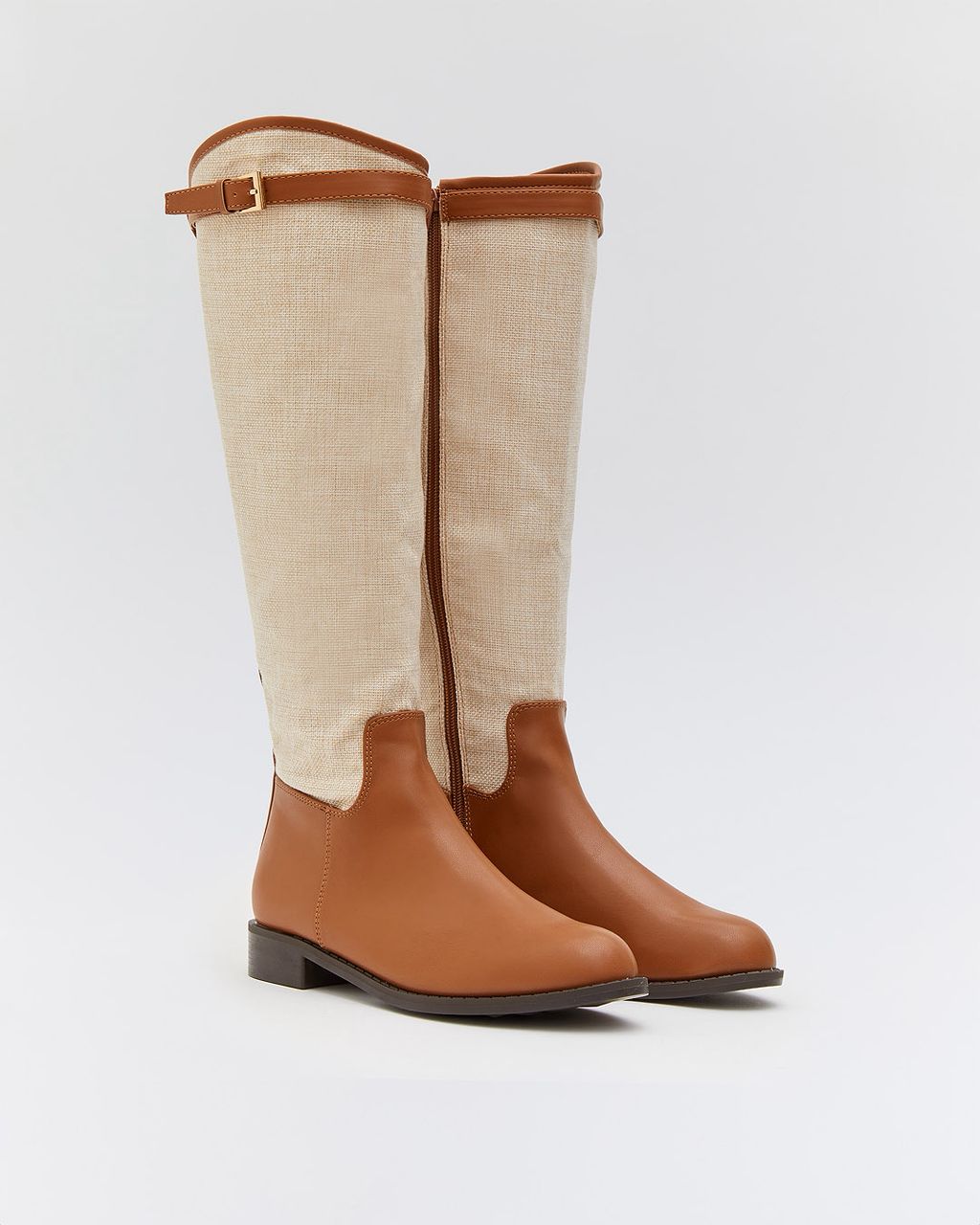 Bottes cavalière bi-matière - Camel & Beige