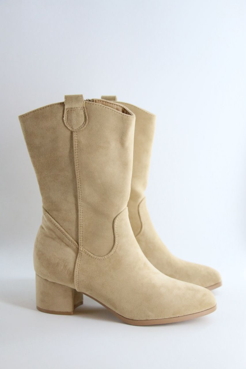 Bottine mi-mollet - Daim - Beige