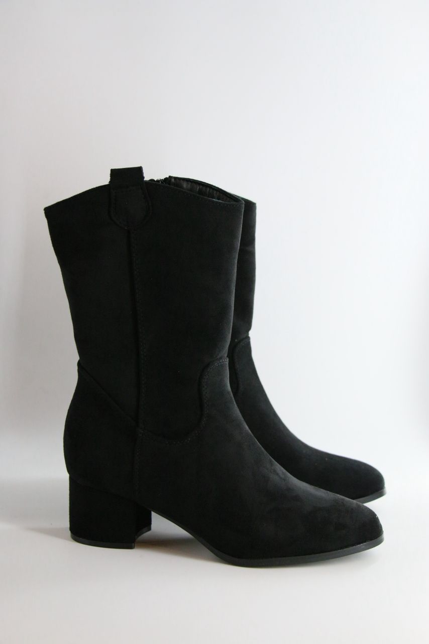 Bottine mi-mollet - Daim - Noir