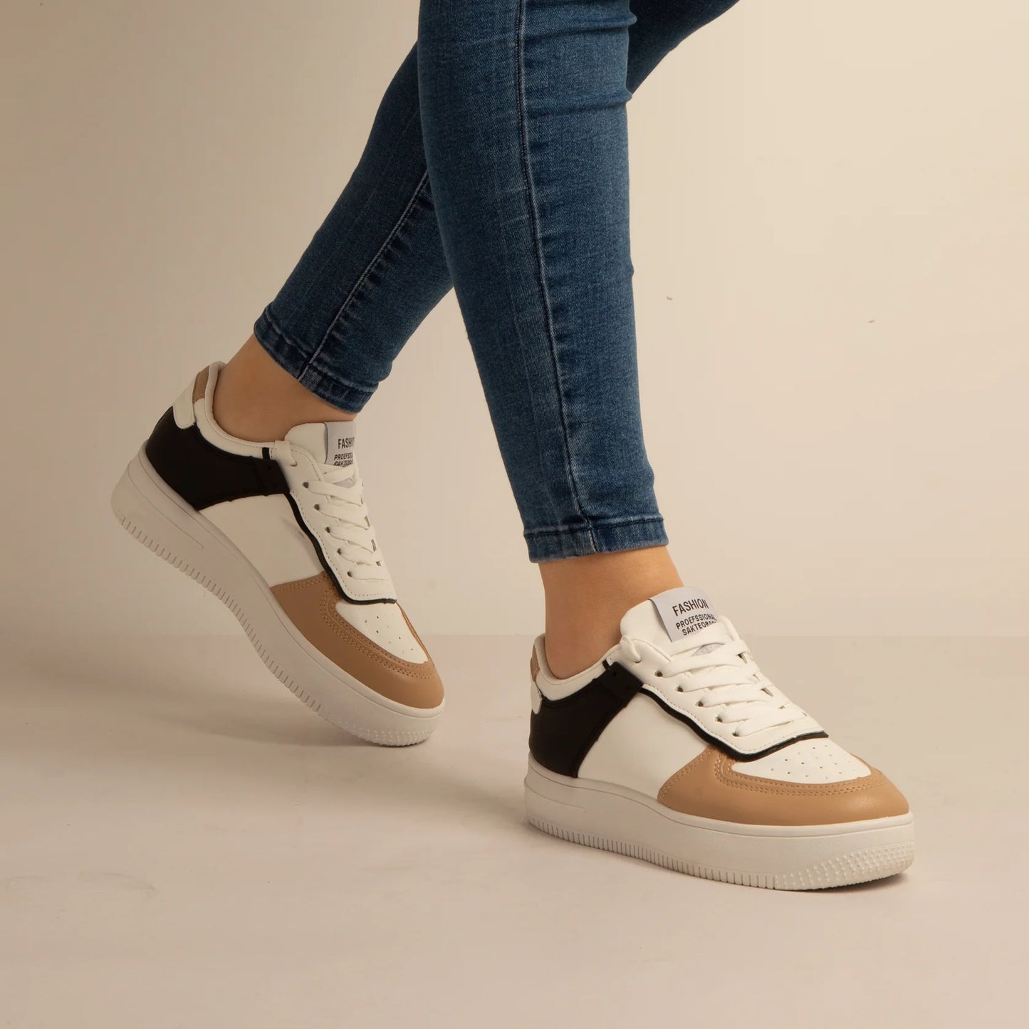 Basket Simili-Cuir_blanc/khaki