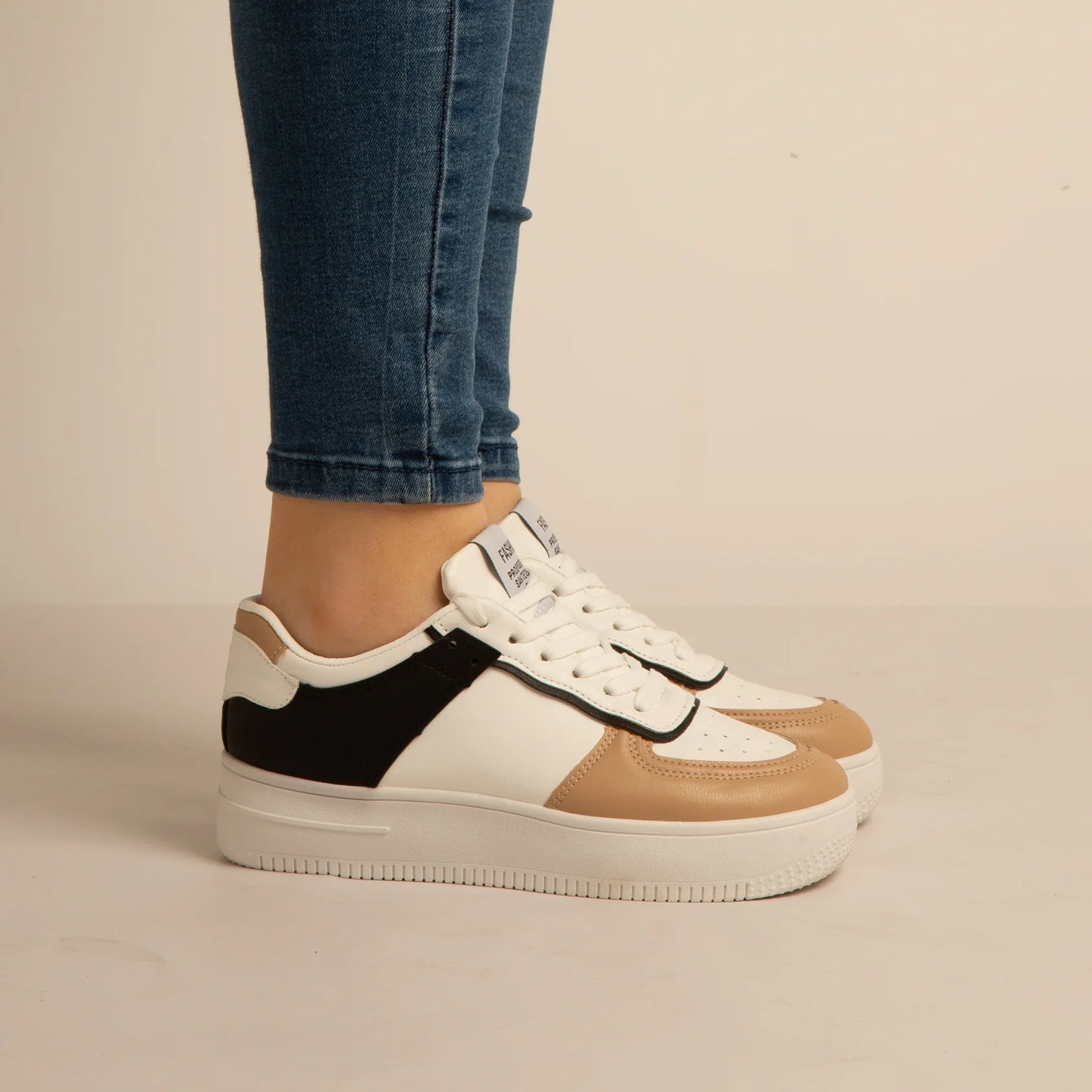 Basket Simili-Cuir_blanc/khaki