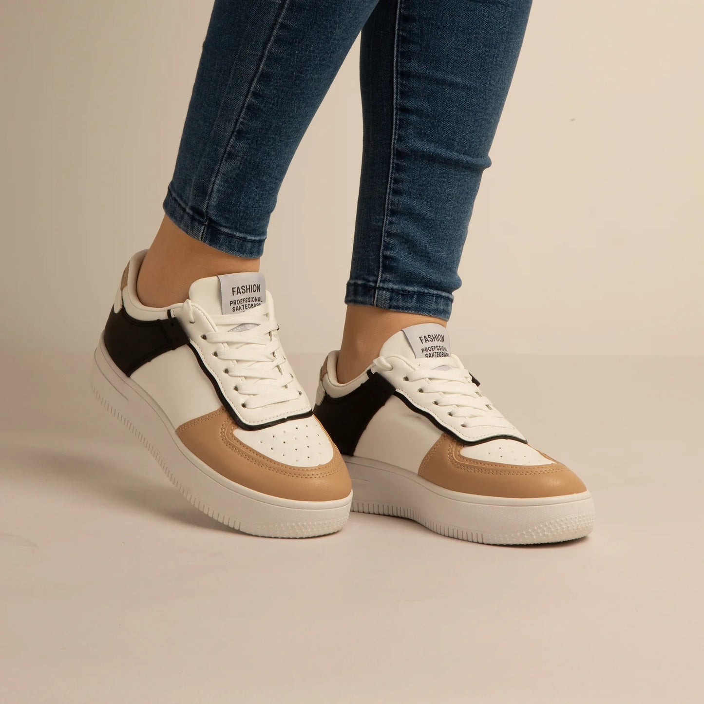 Basket Simili-Cuir_blanc/khaki