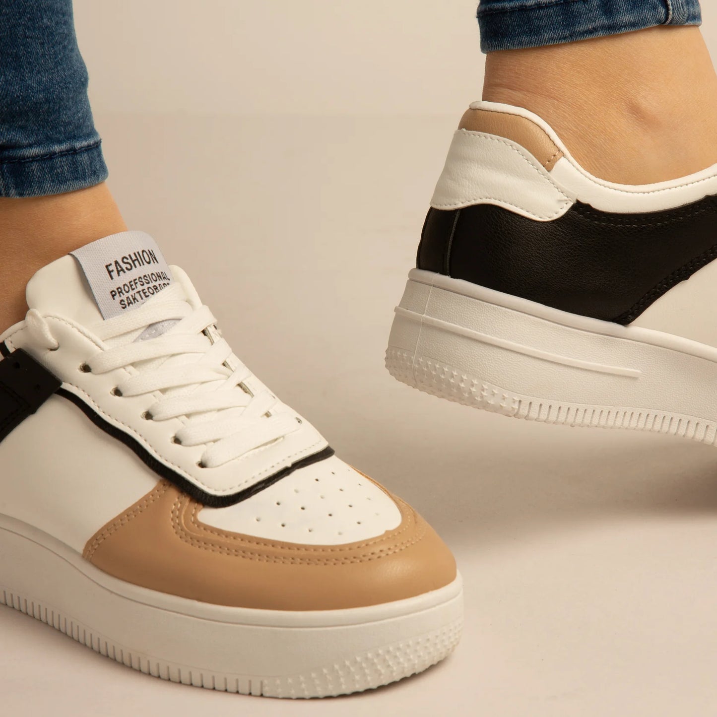 Basket Simili-Cuir_blanc/khaki