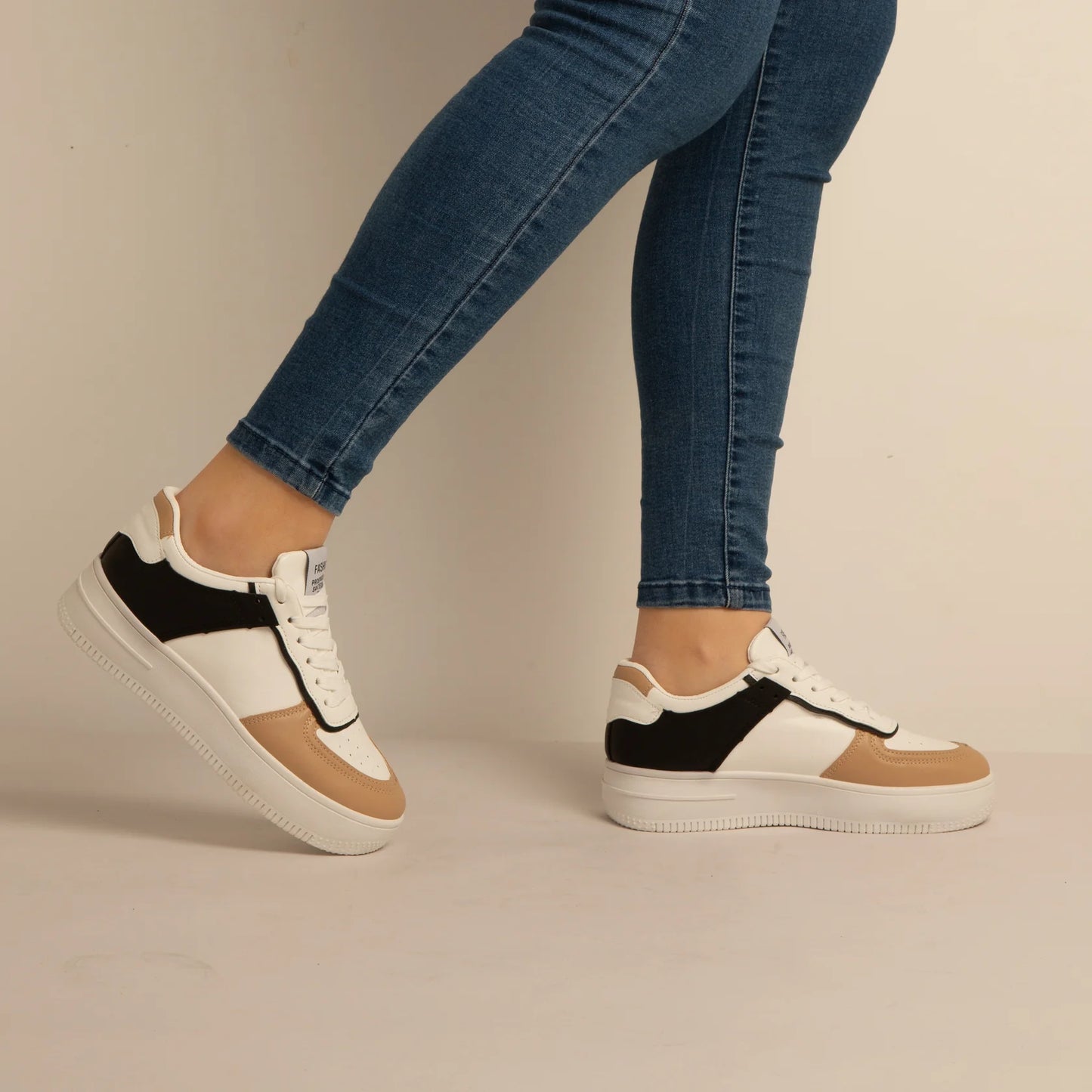 Basket Simili-Cuir_blanc/khaki