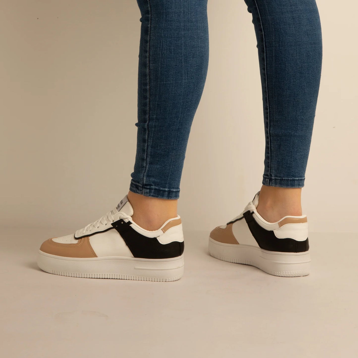 Basket Simili-Cuir_blanc/khaki