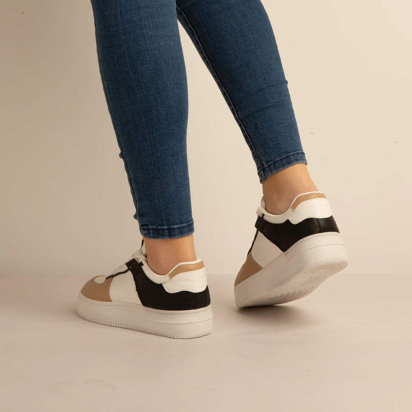 Basket Simili-Cuir_blanc/khaki