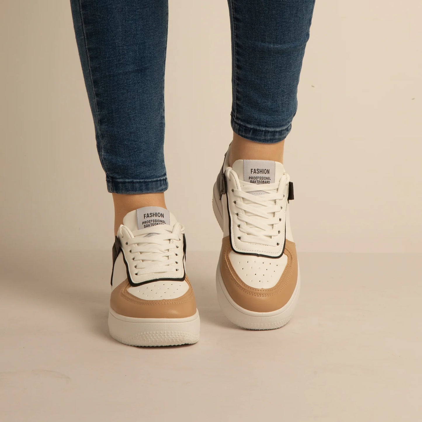 Basket Simili-Cuir_blanc/khaki