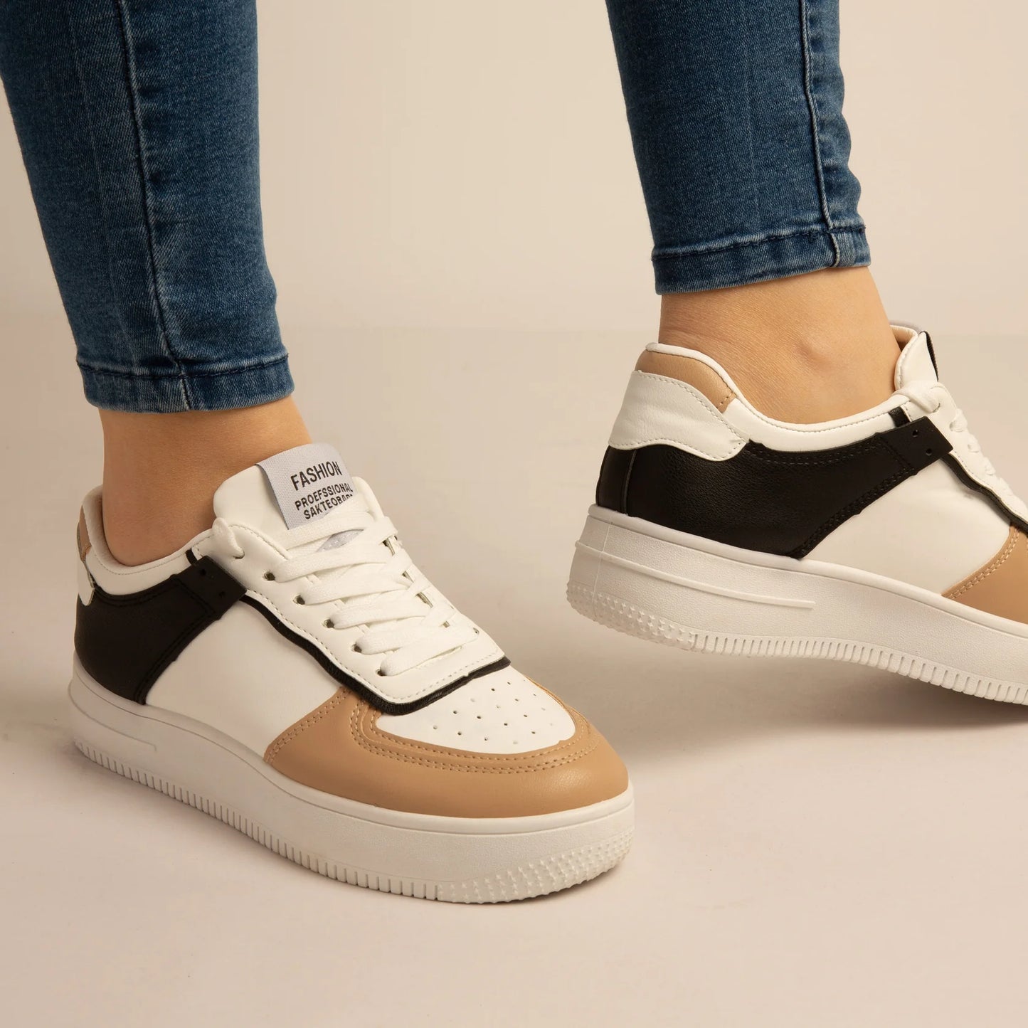 Basket Simili-Cuir_blanc/khaki