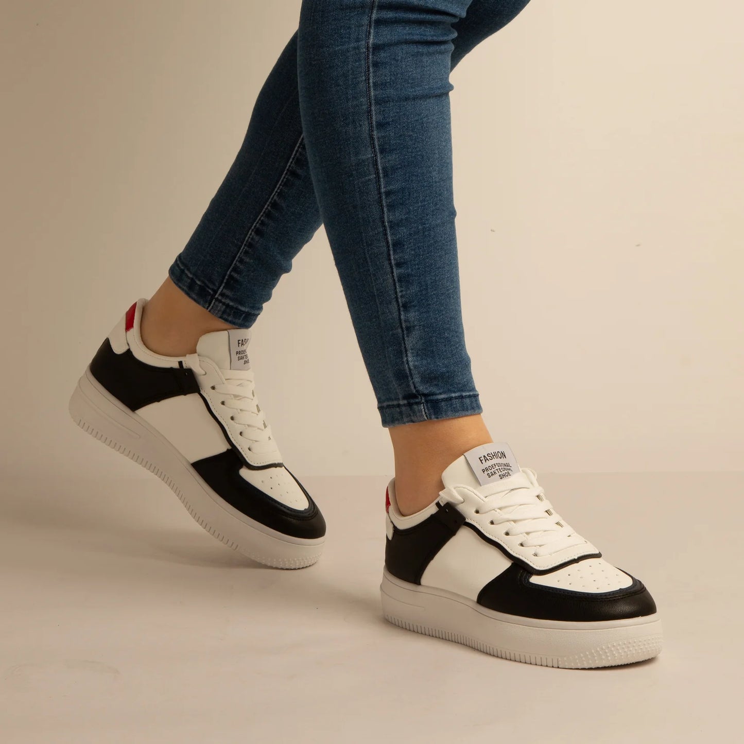 Basket Simili-Cuir_Noir/Blanc