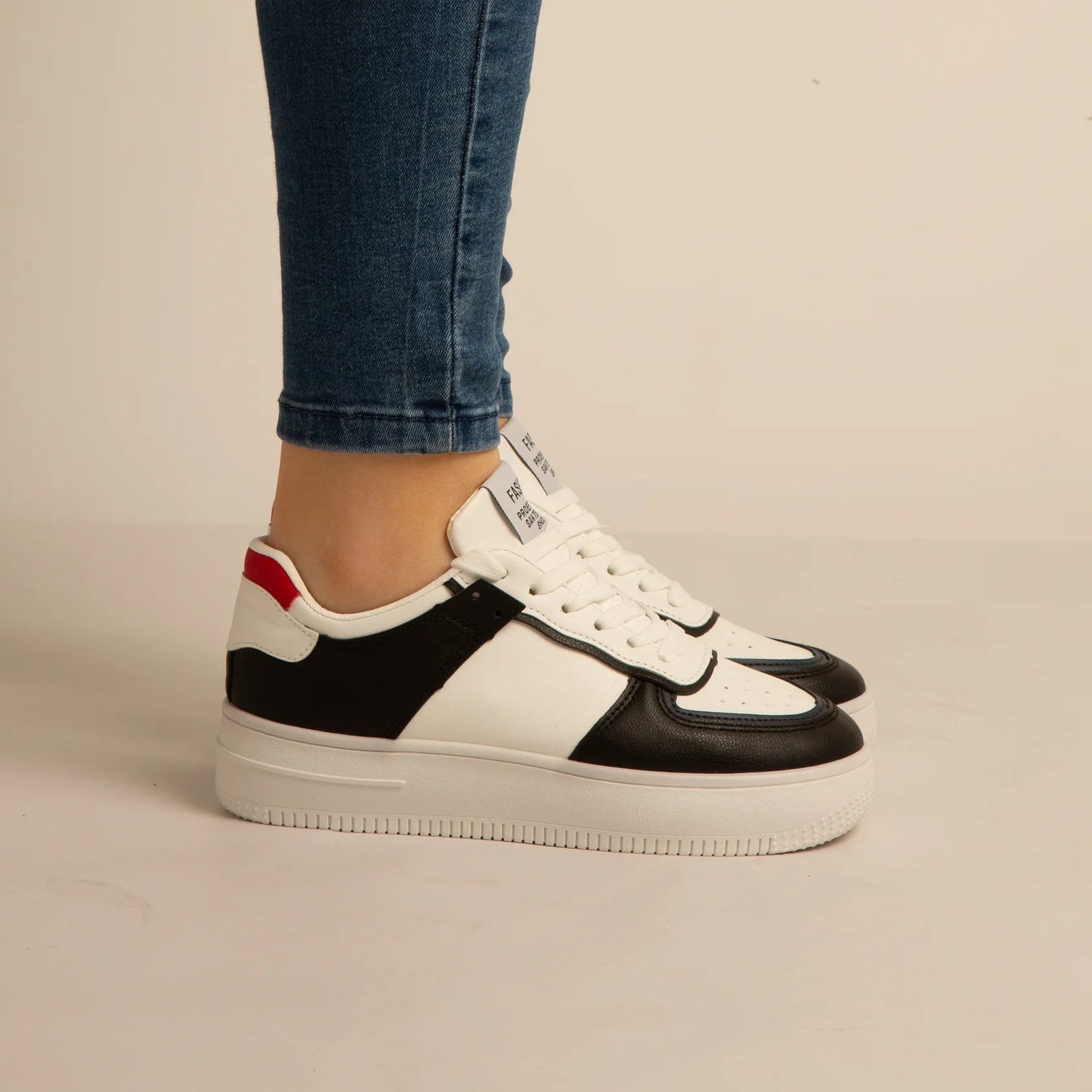 Basket Simili-Cuir_Noir/Blanc