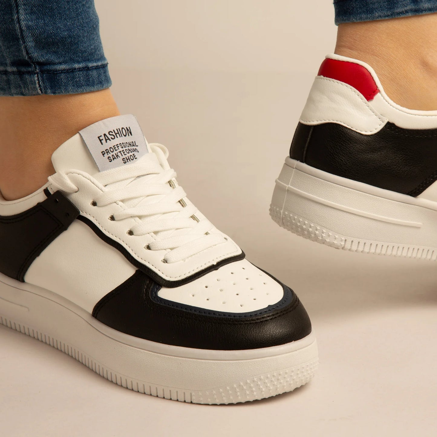 Basket Simili-Cuir_Noir/Blanc