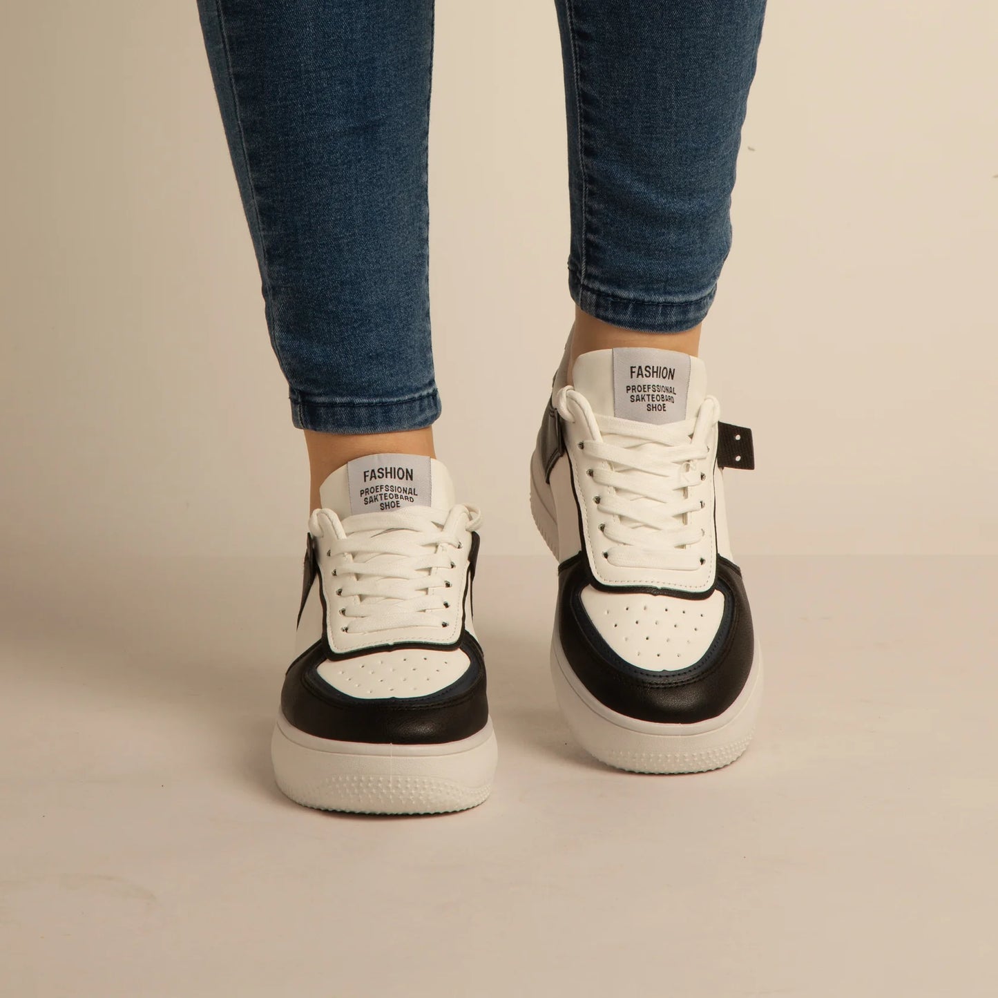 Basket Simili-Cuir_Noir/Blanc