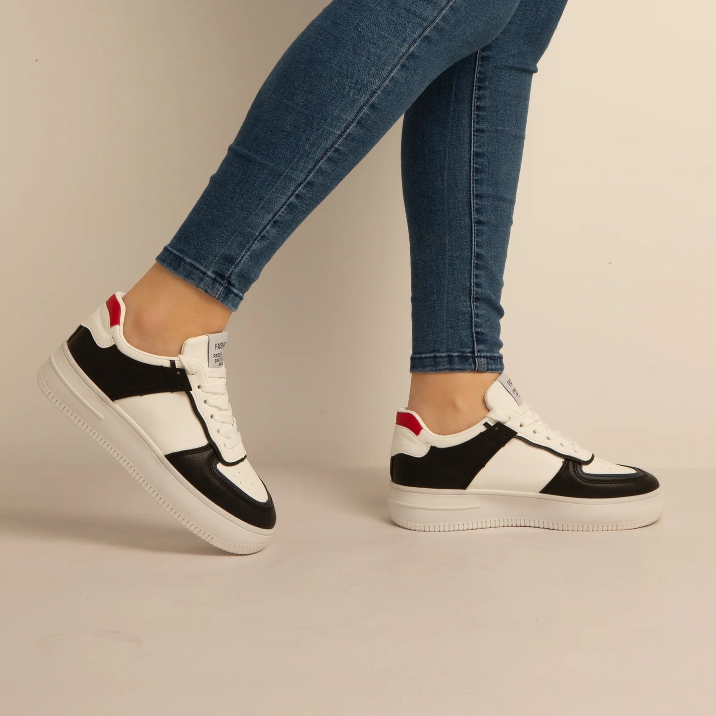 Basket Simili-Cuir_Noir/Blanc