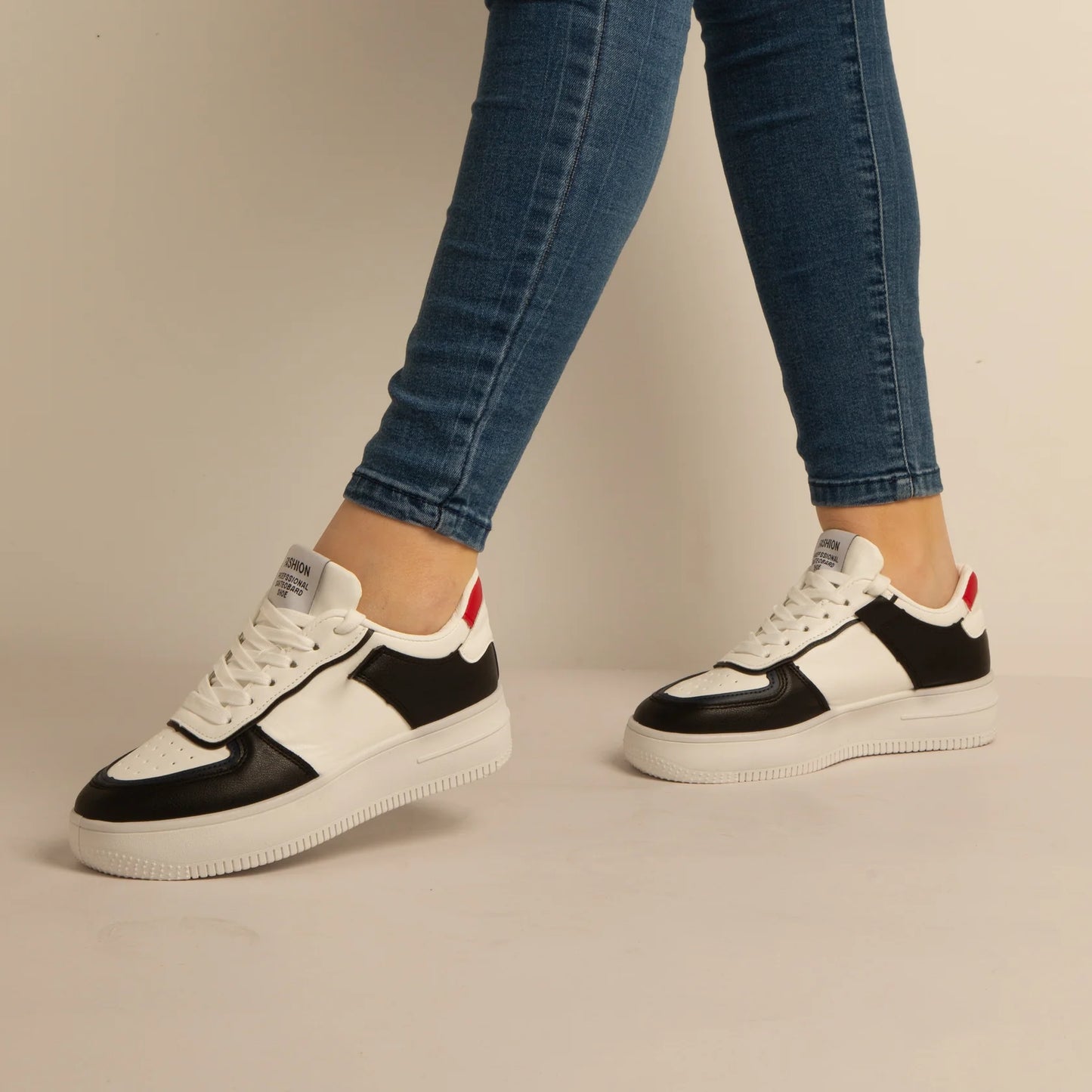 Basket Simili-Cuir_Noir/Blanc