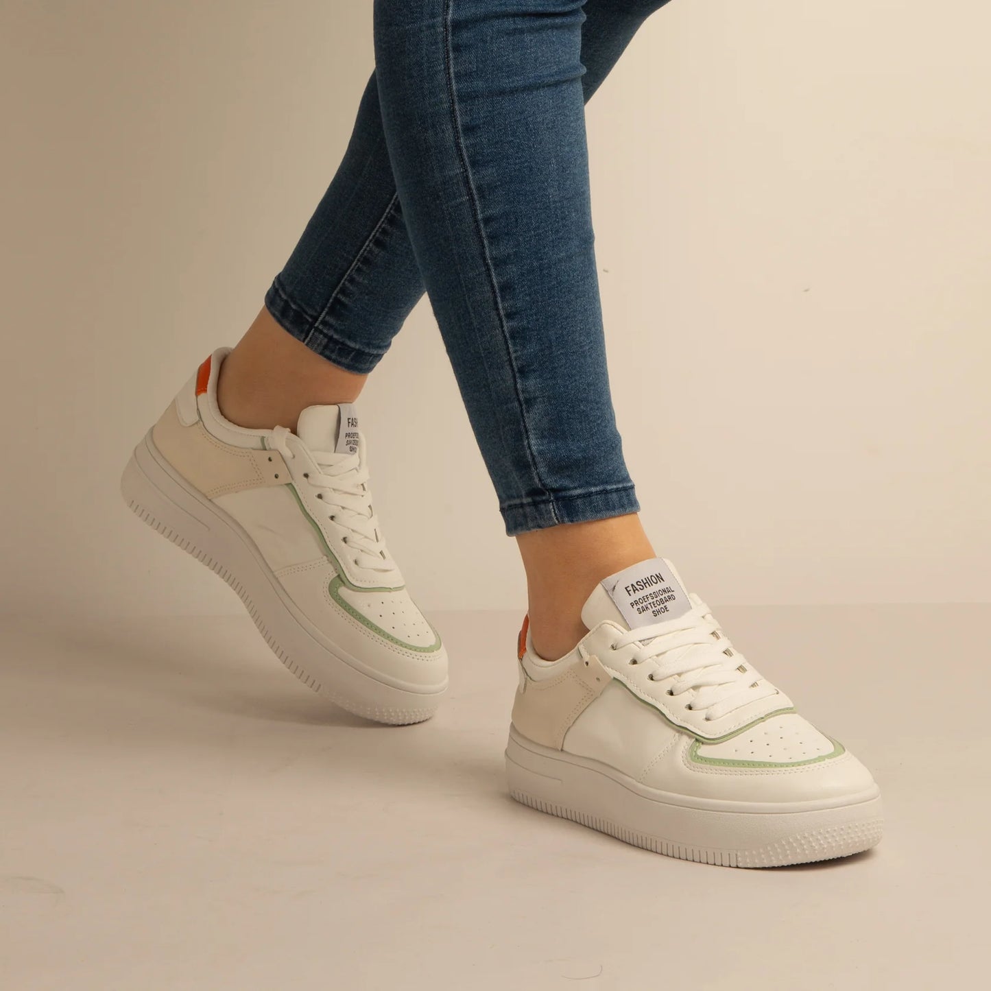 Baskets Simili-Cuir Blanc/vert