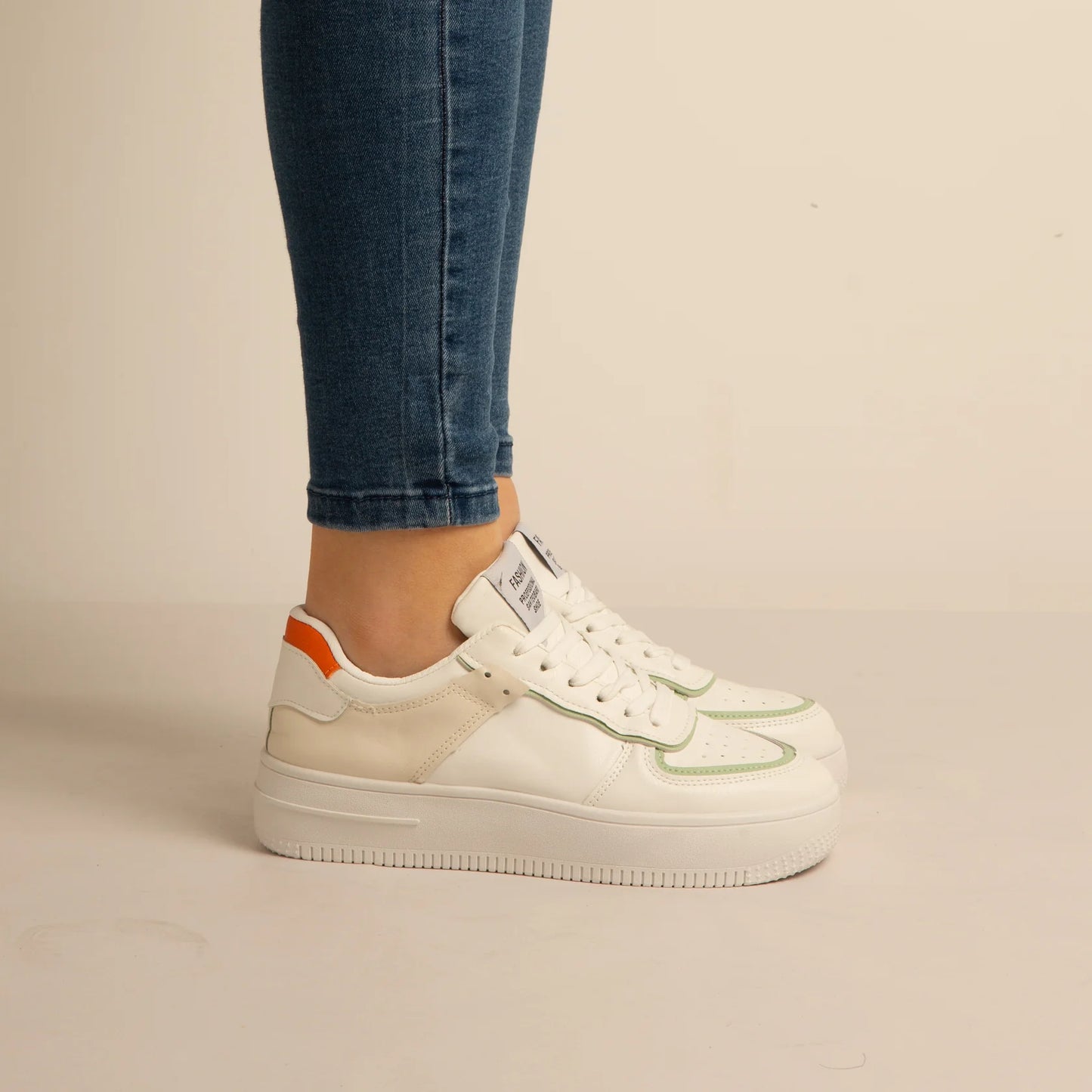 Baskets Simili-Cuir Blanc/vert
