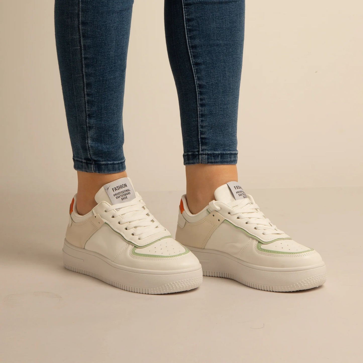 Baskets Simili-Cuir Blanc/vert