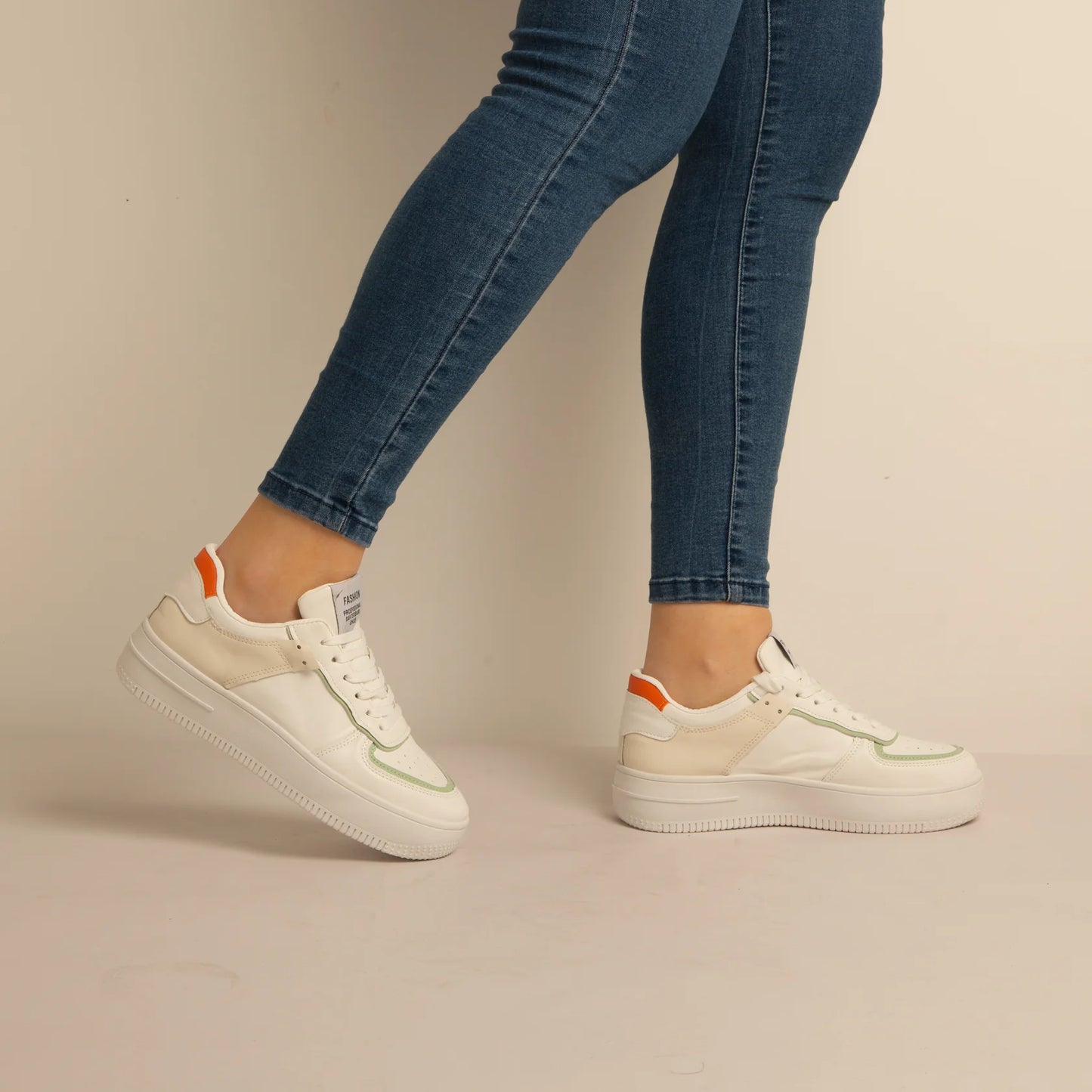 Baskets Simili-Cuir Blanc/vert
