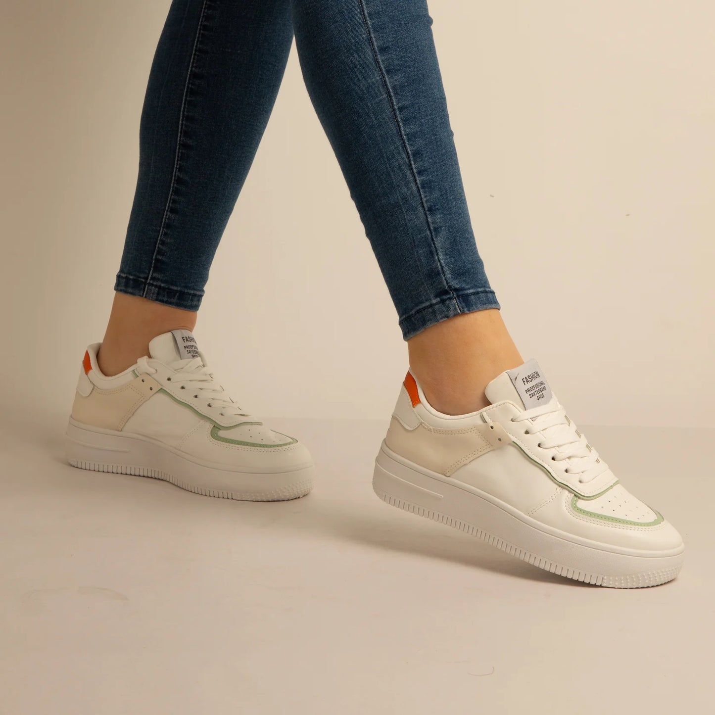 Baskets Simili-Cuir Blanc/vert