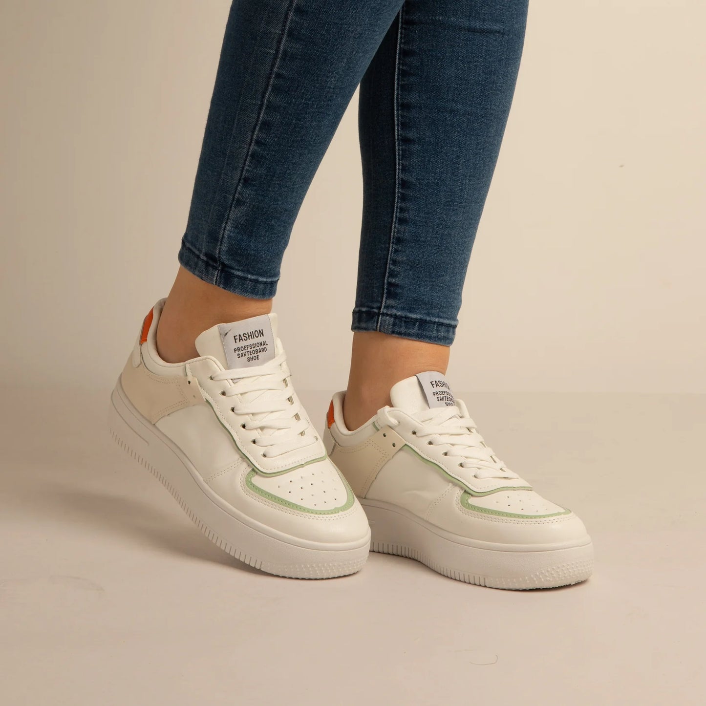 Baskets Simili-Cuir Blanc/vert