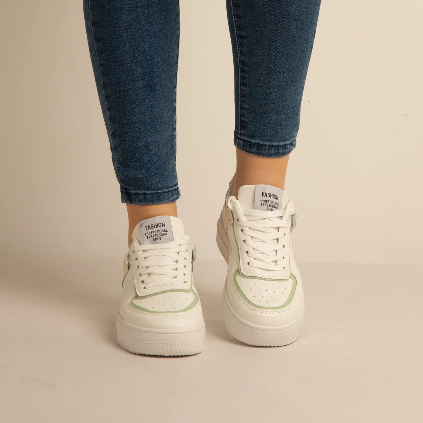 Baskets Simili-Cuir Blanc/vert