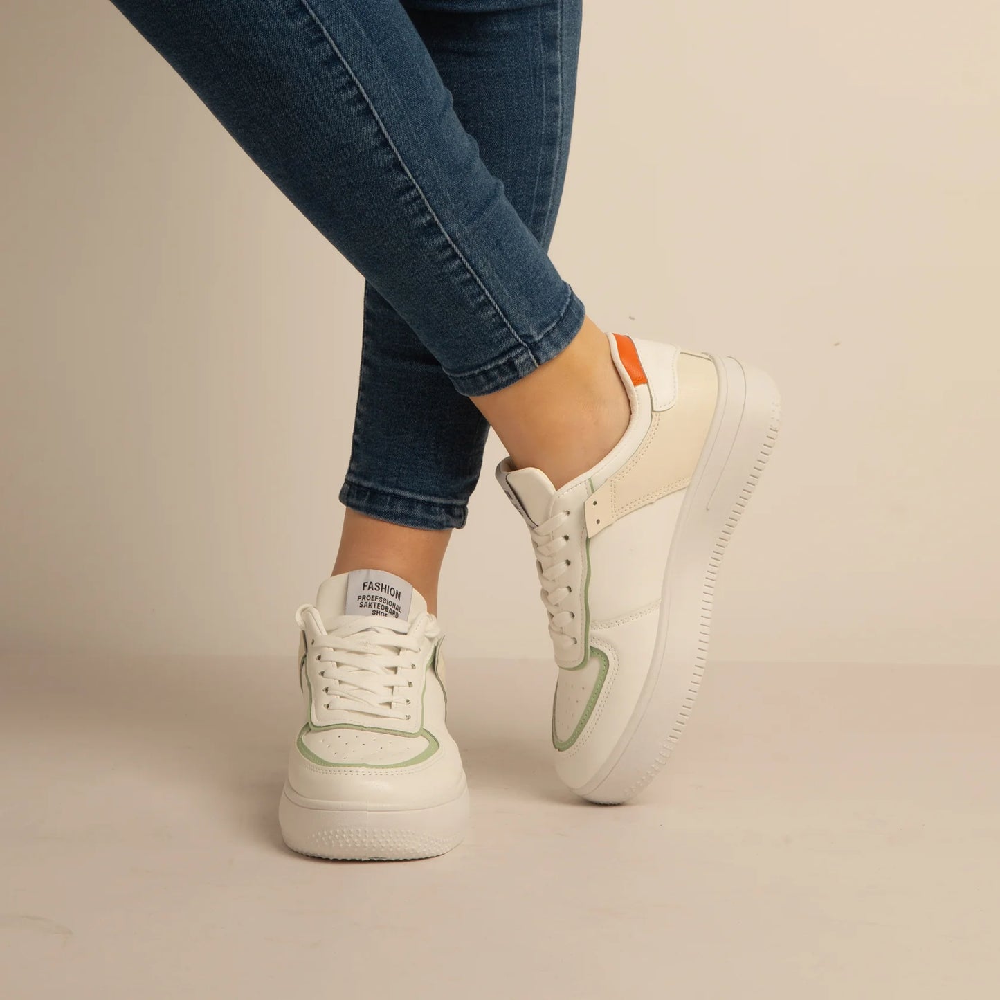 Baskets Simili-Cuir Blanc/vert