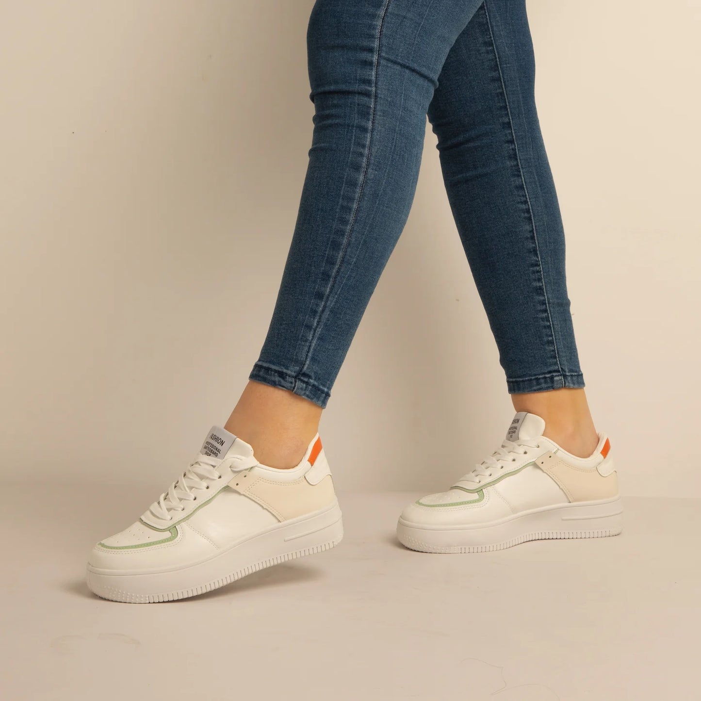 Baskets Simili-Cuir Blanc/vert