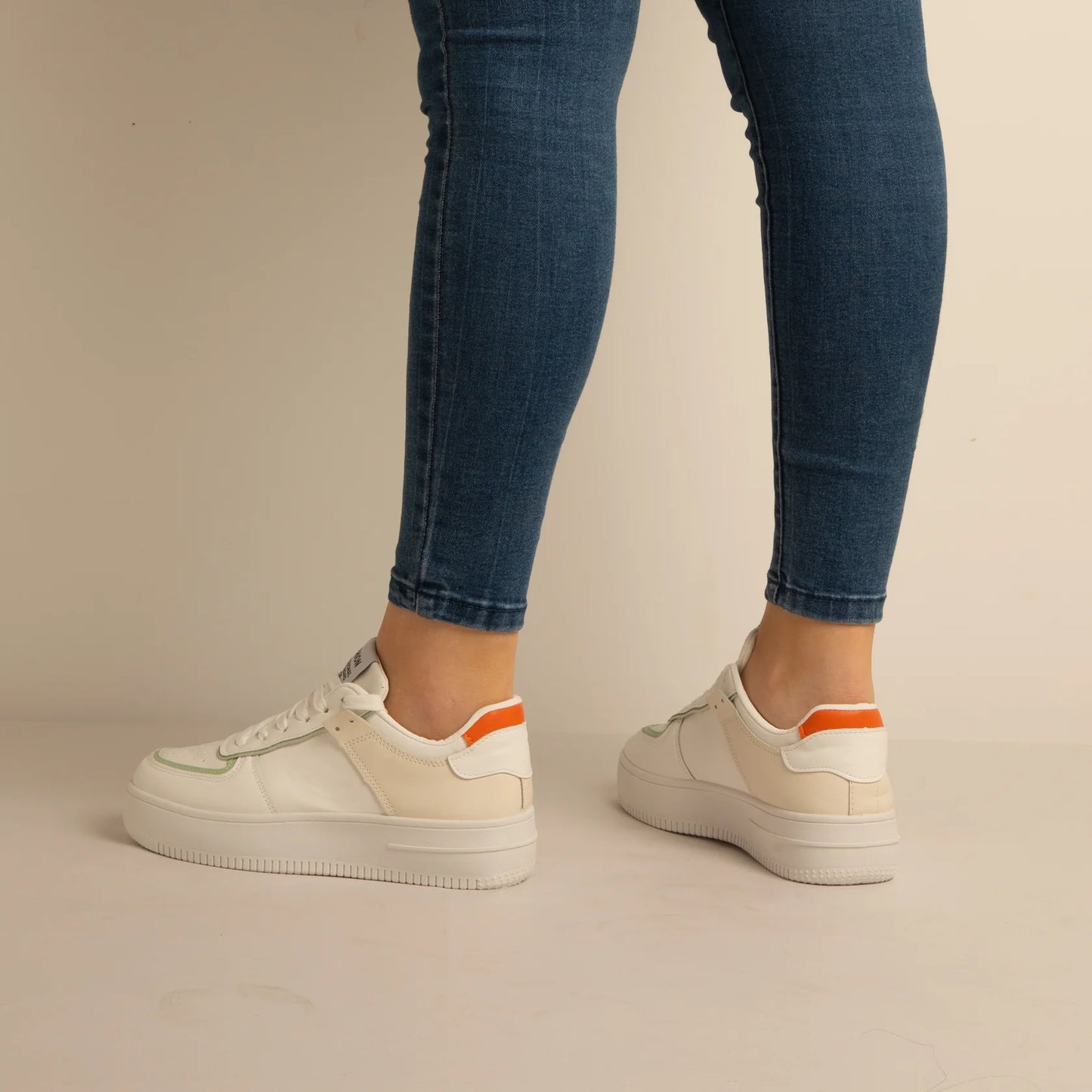 Baskets Simili-Cuir Blanc/vert