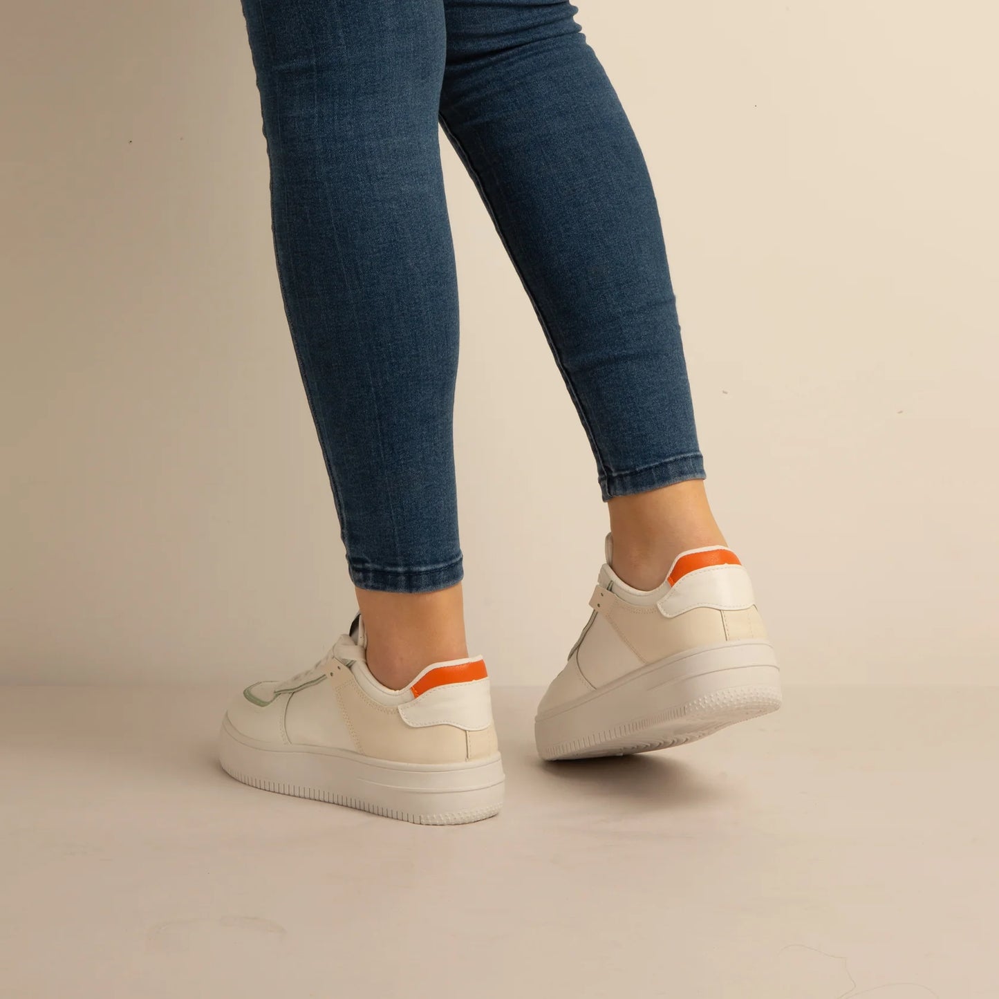 Baskets Simili-Cuir Blanc/vert