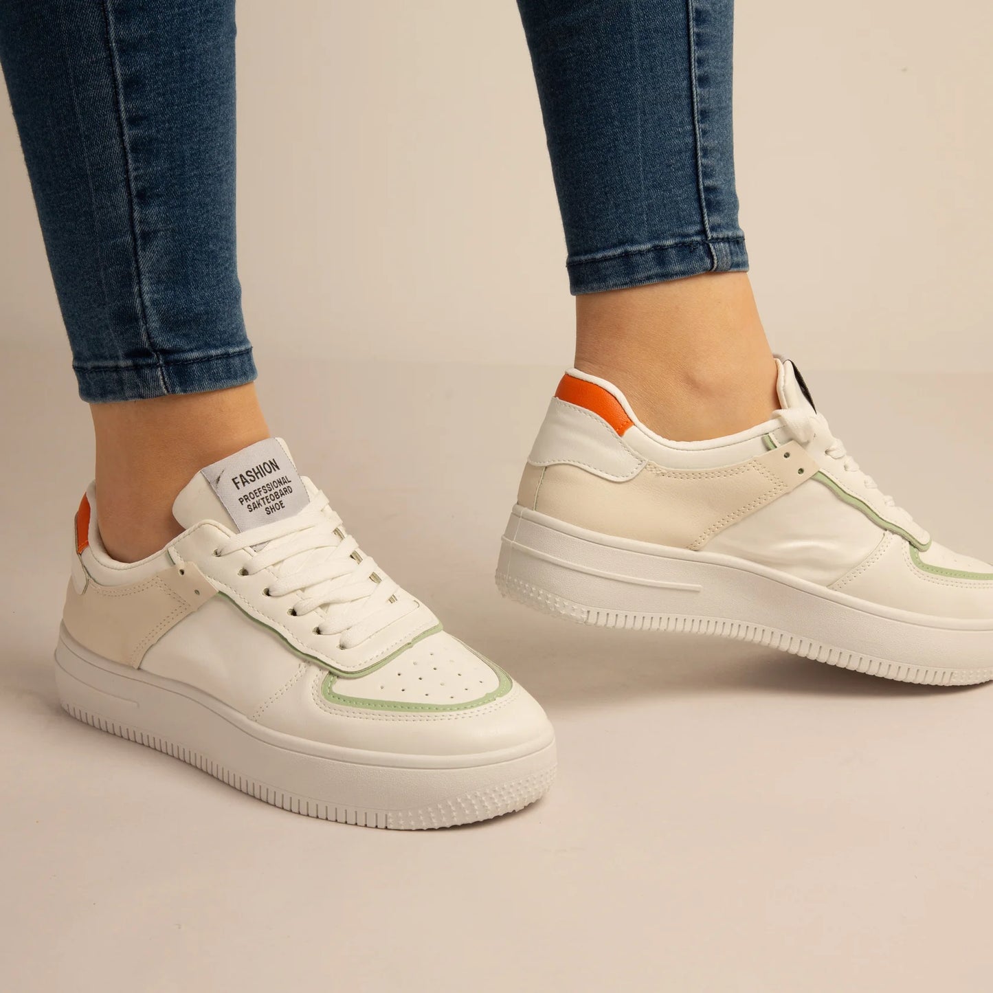 Baskets Simili-Cuir Blanc/vert
