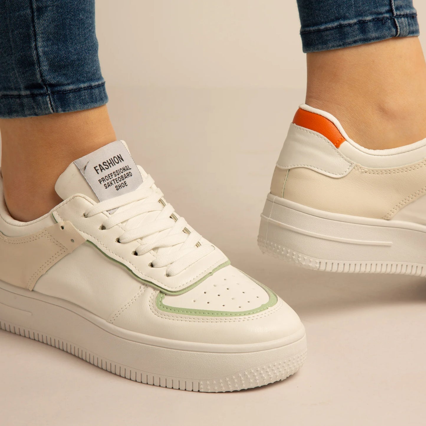 Baskets Simili-Cuir Blanc/vert