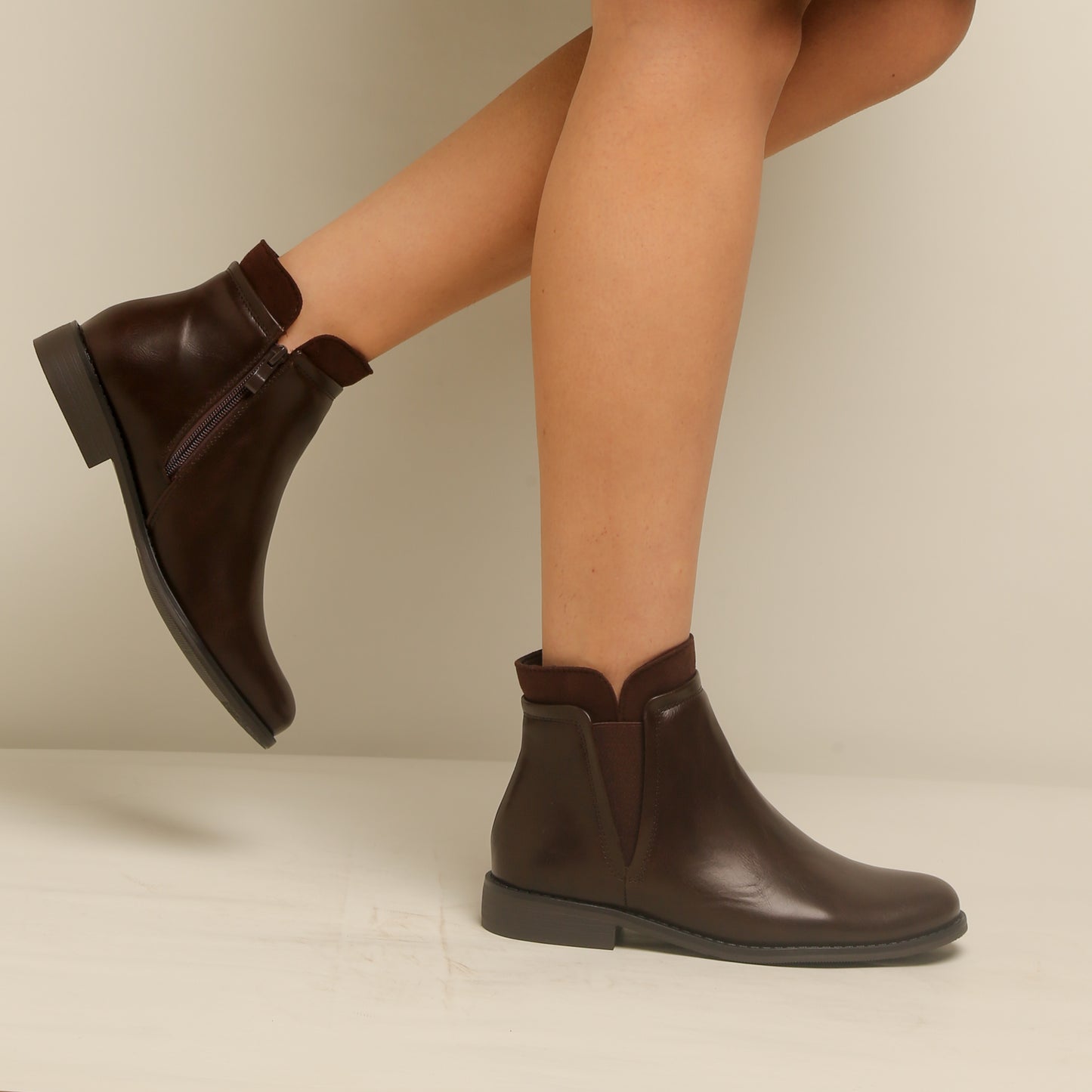 Bottine en simili cuir - marron foncé