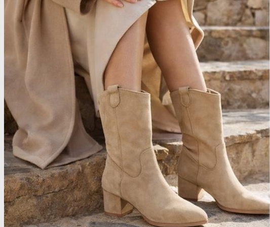 Bottine mi-mollet - Daim - Beige