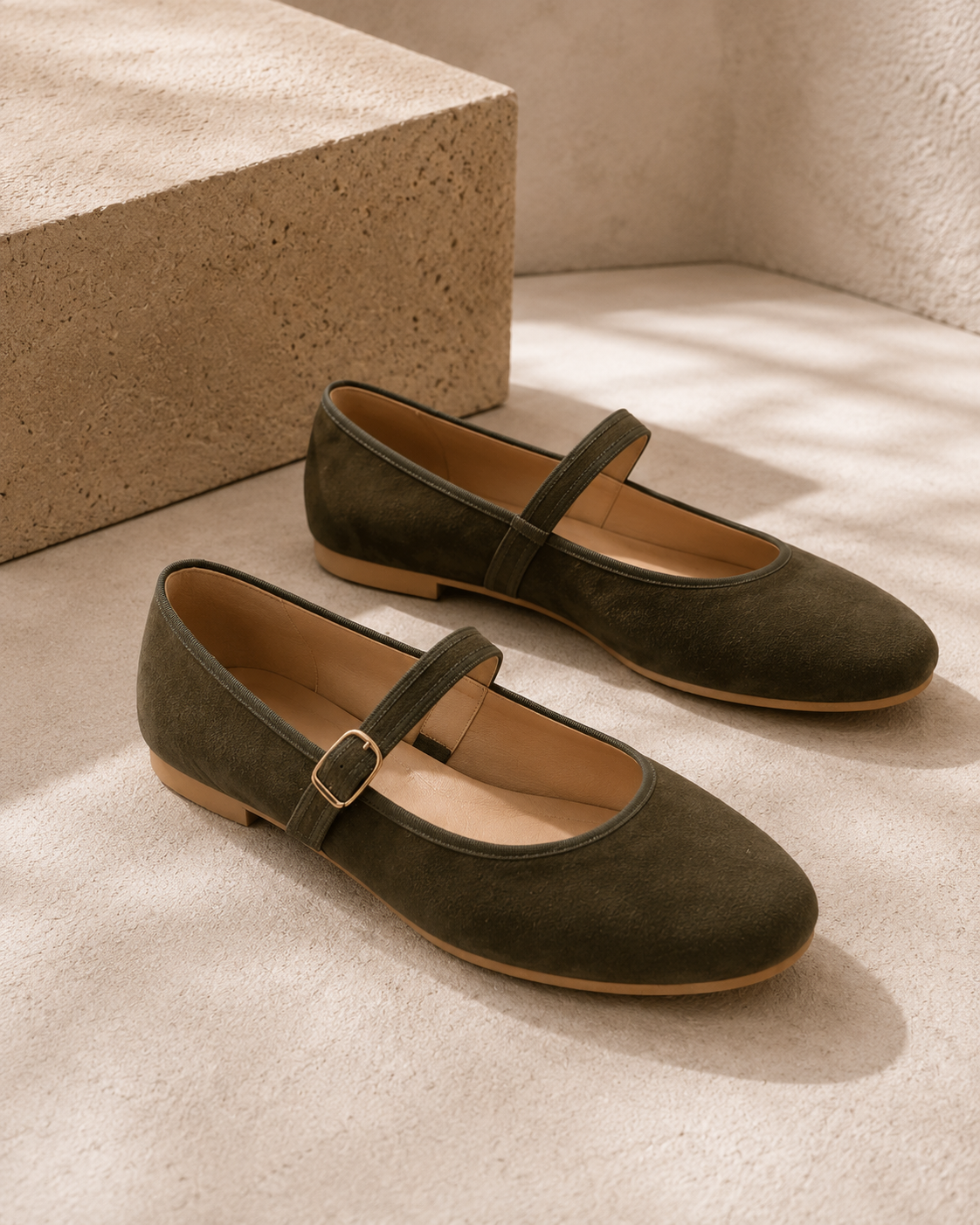 Ballerines classiques à boucle  - Vert militaire