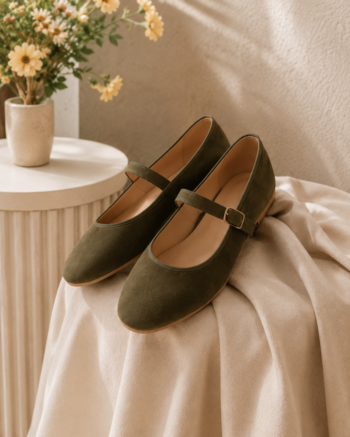 Ballerines classiques à boucle  - Vert militaire