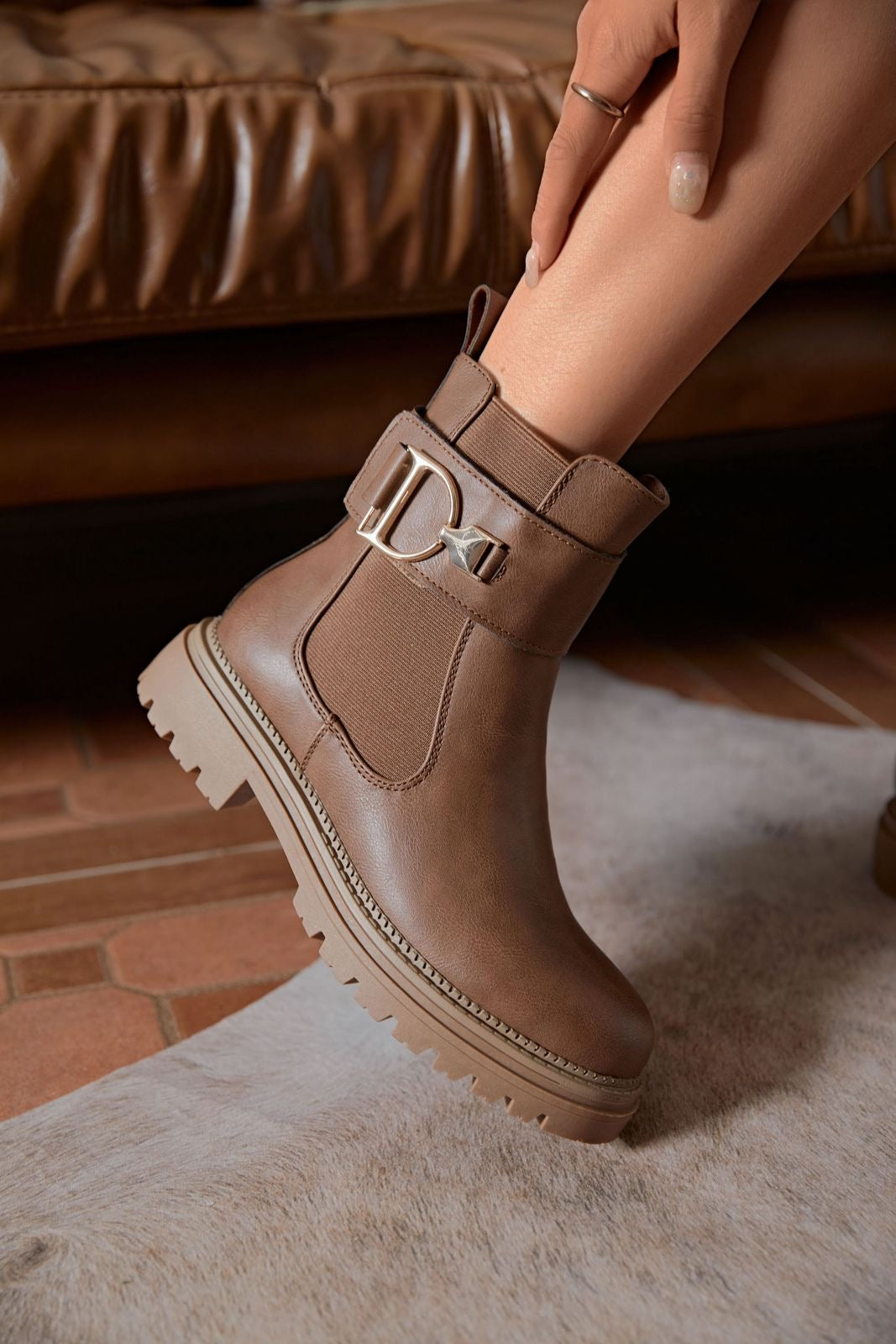 Bottine - Simili Cuir - Marron
