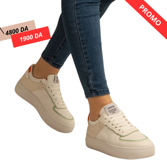 Baskets Simili-Cuir Blanc/vert