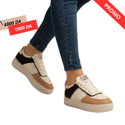Basket Simili-Cuir_blanc/khaki