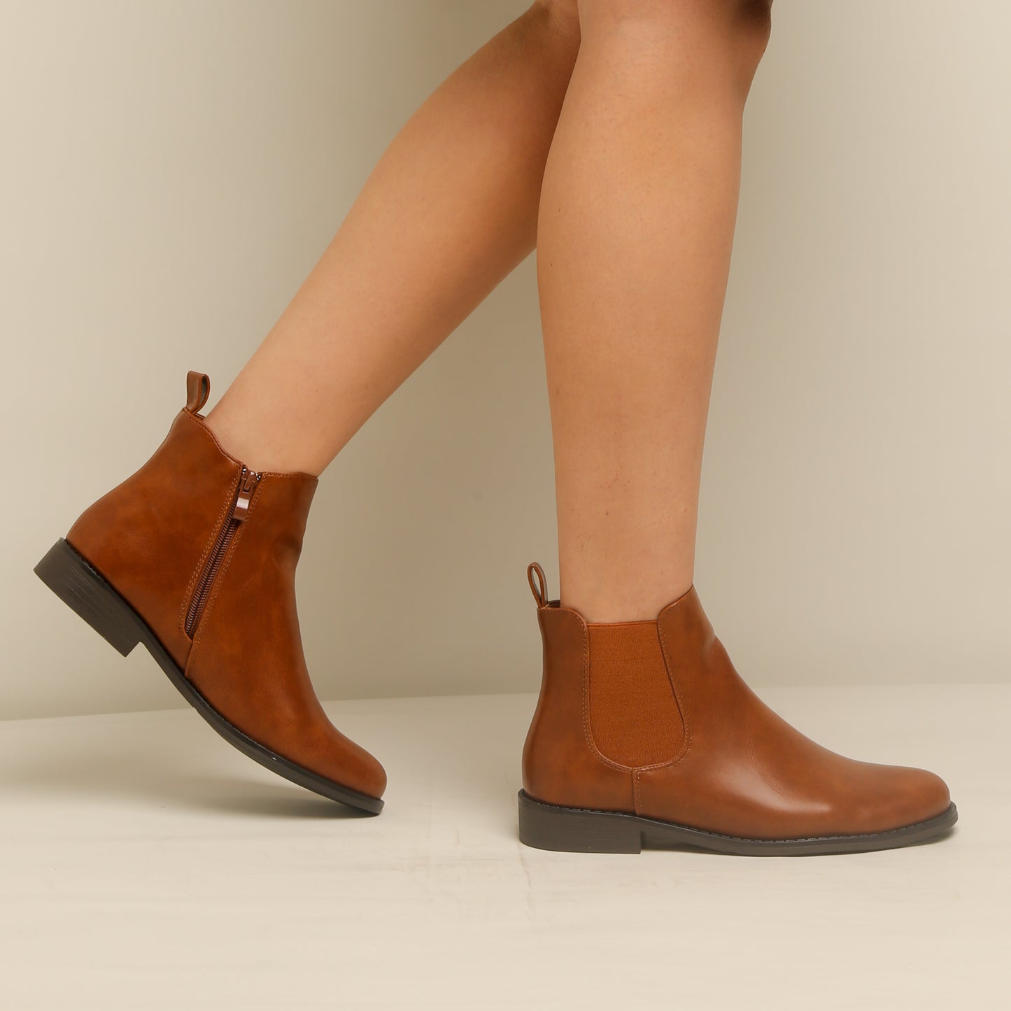 Bottine Simili Cuir - Camel