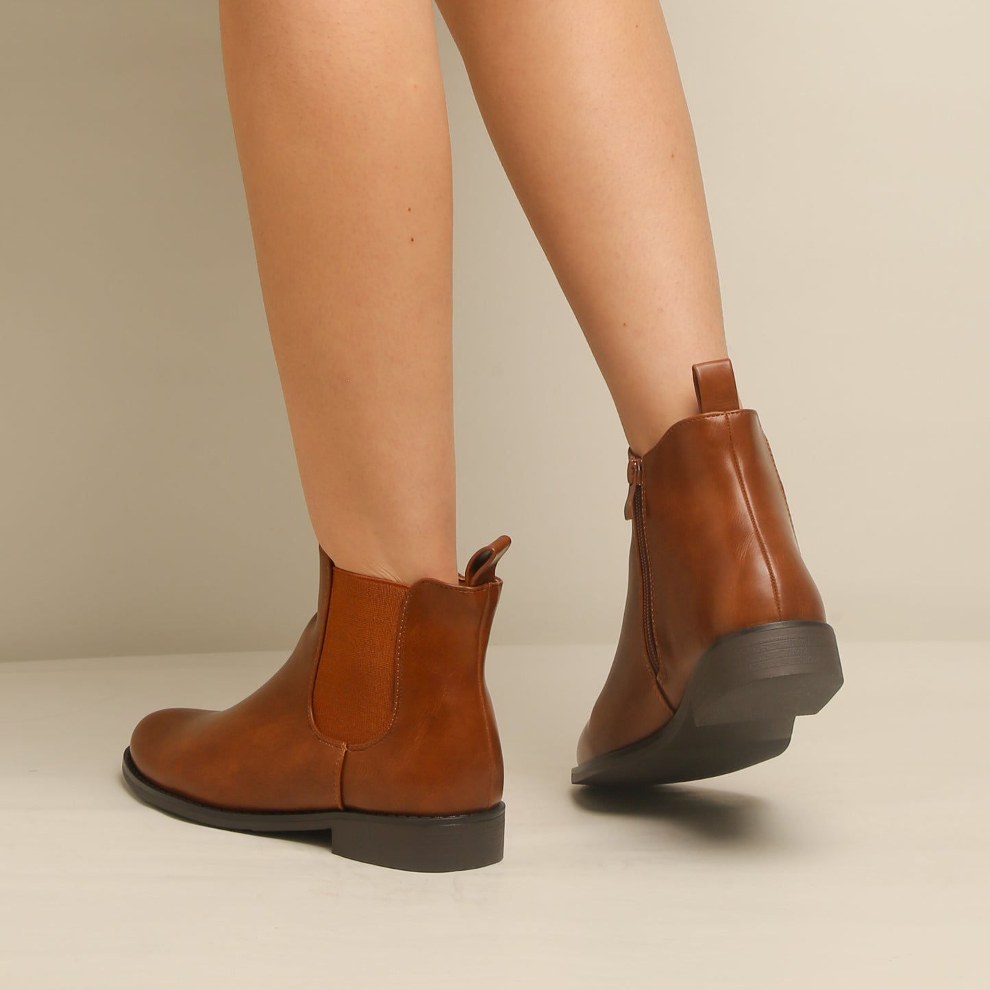 Bottine Simili Cuir - Camel