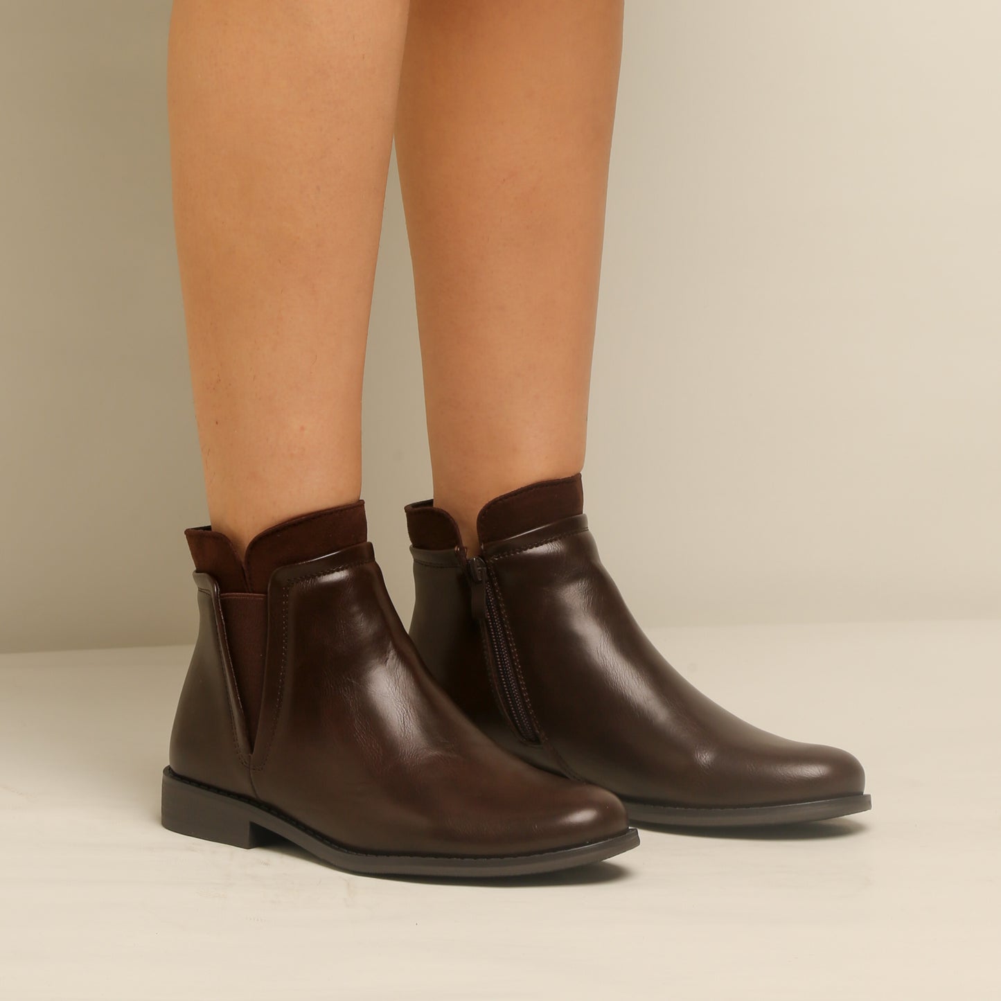 Bottine en simili cuir - marron foncé
