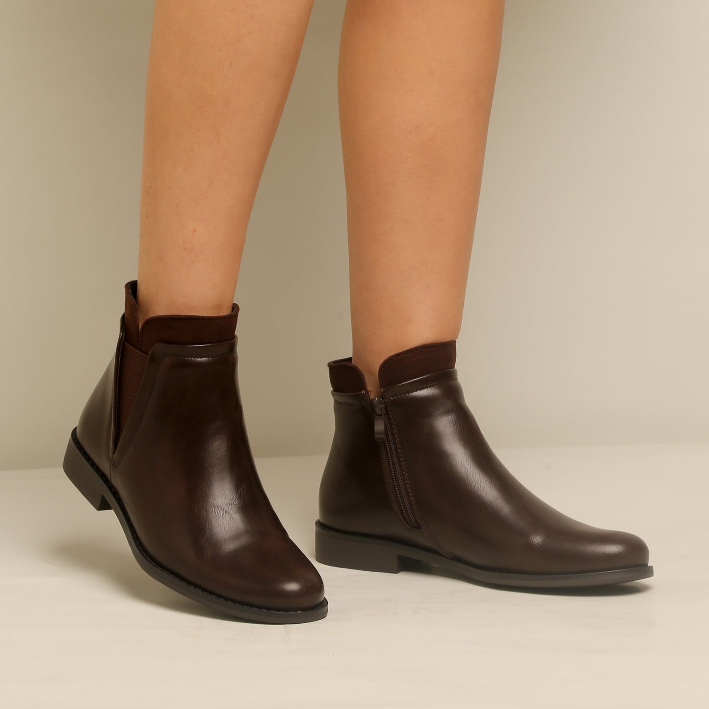 Bottine en simili cuir - marron foncé
