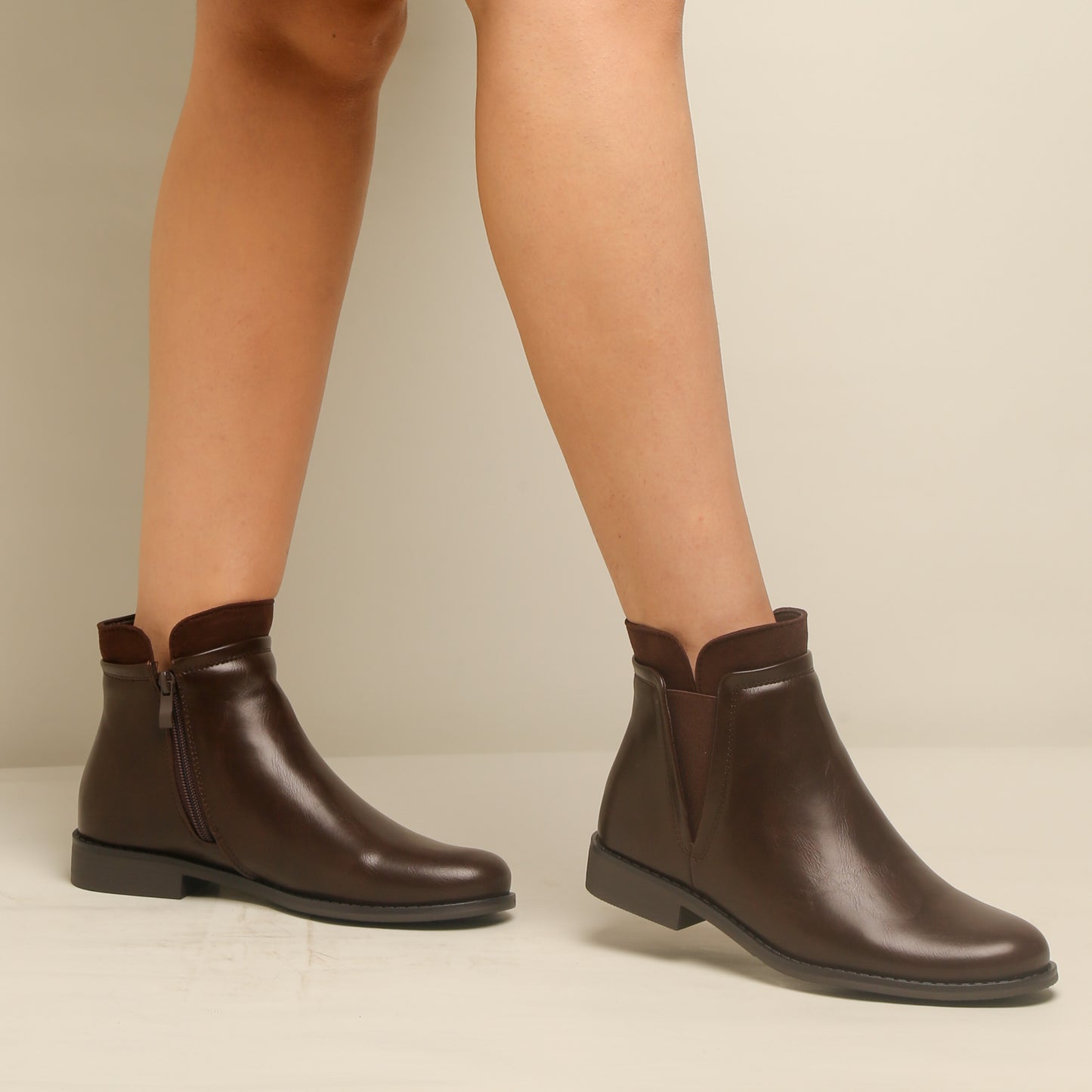 Bottine en simili cuir - marron foncé