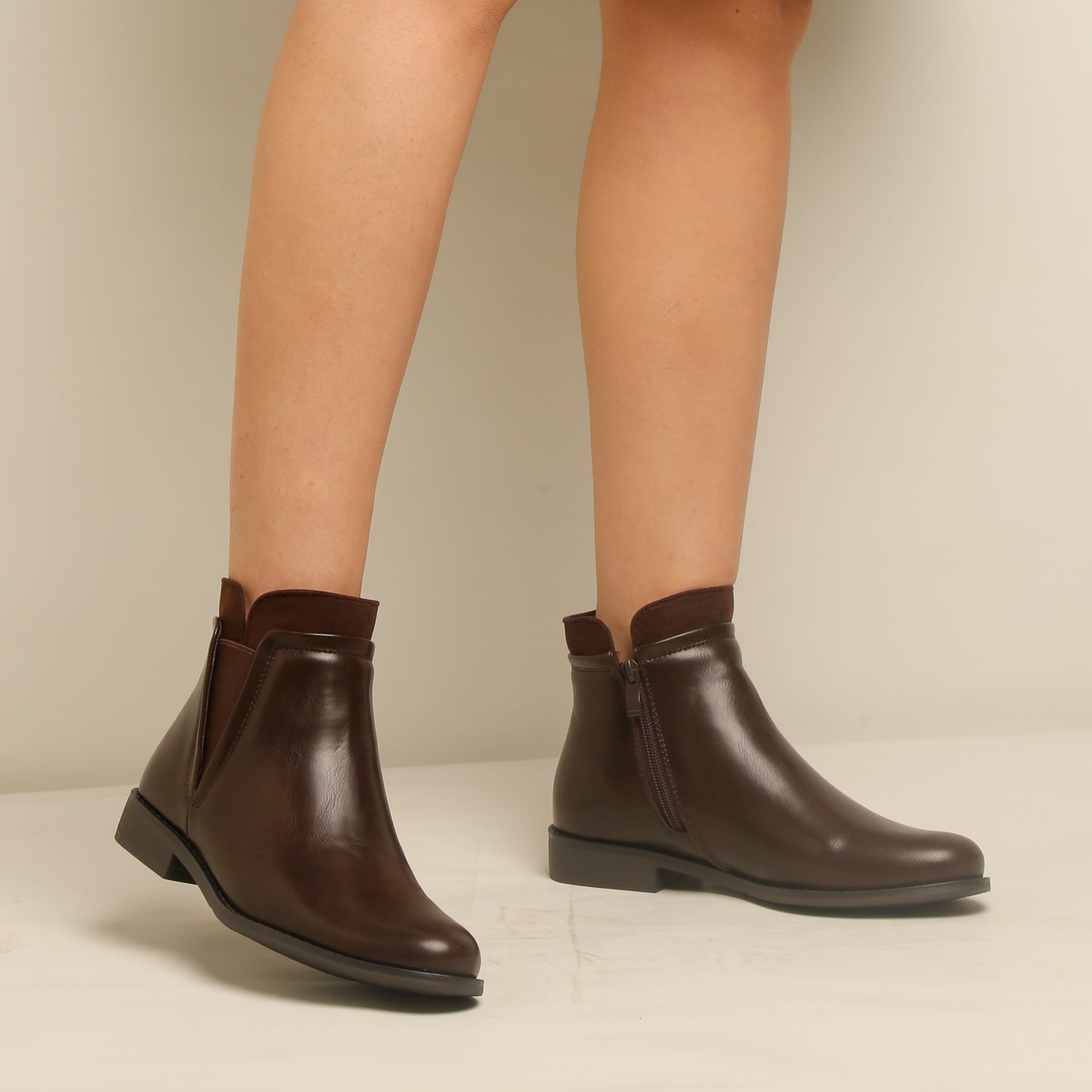 Bottine en simili cuir - marron foncé