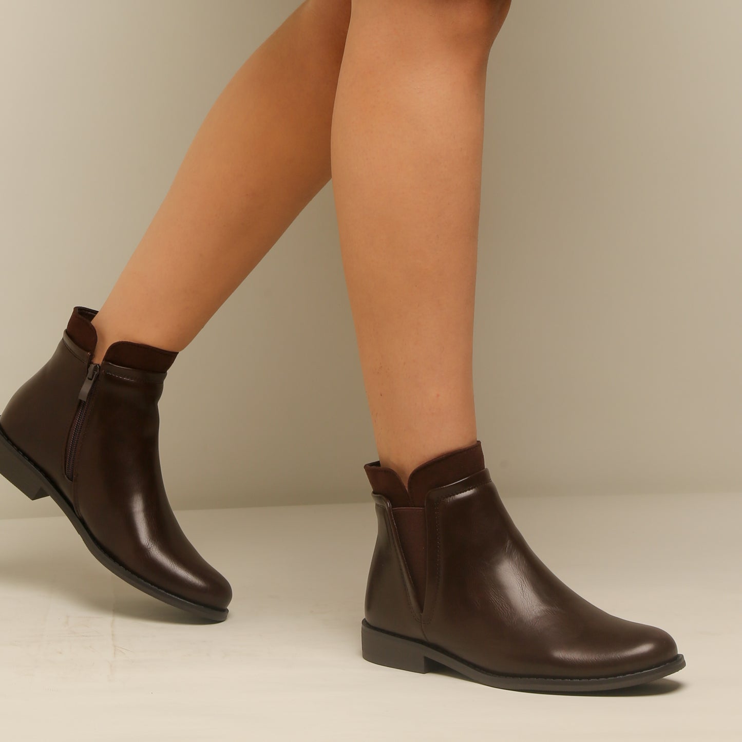 Bottine en simili cuir - marron foncé