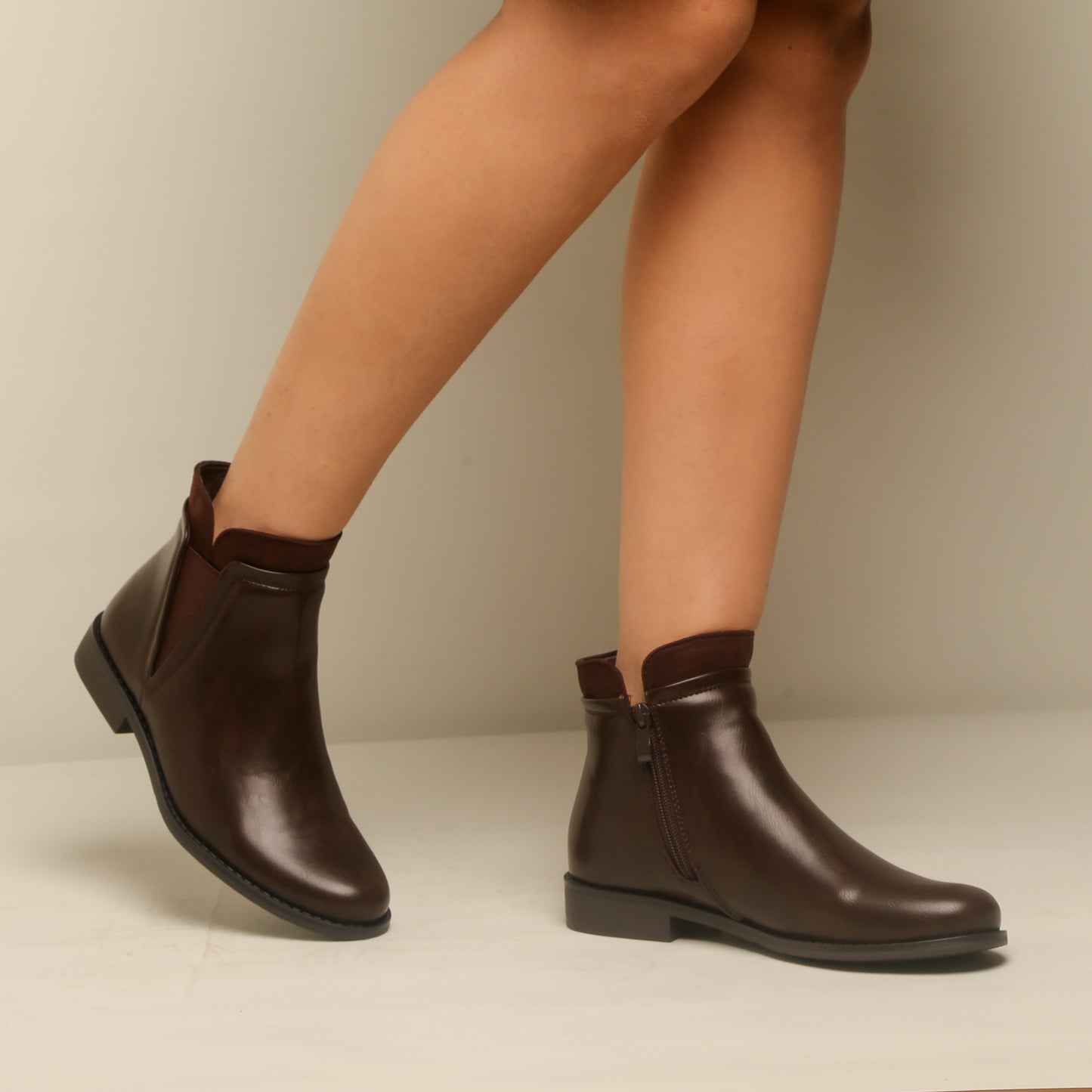 Bottine en simili cuir - marron foncé