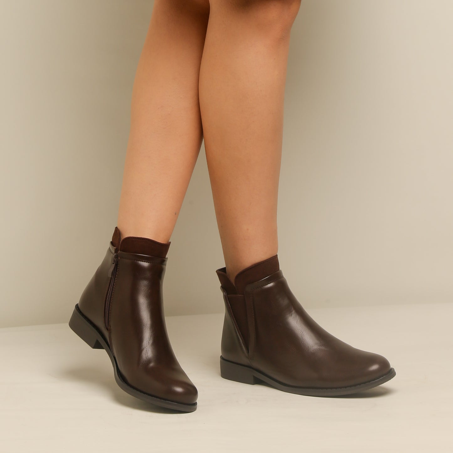 Bottine en simili cuir - marron foncé