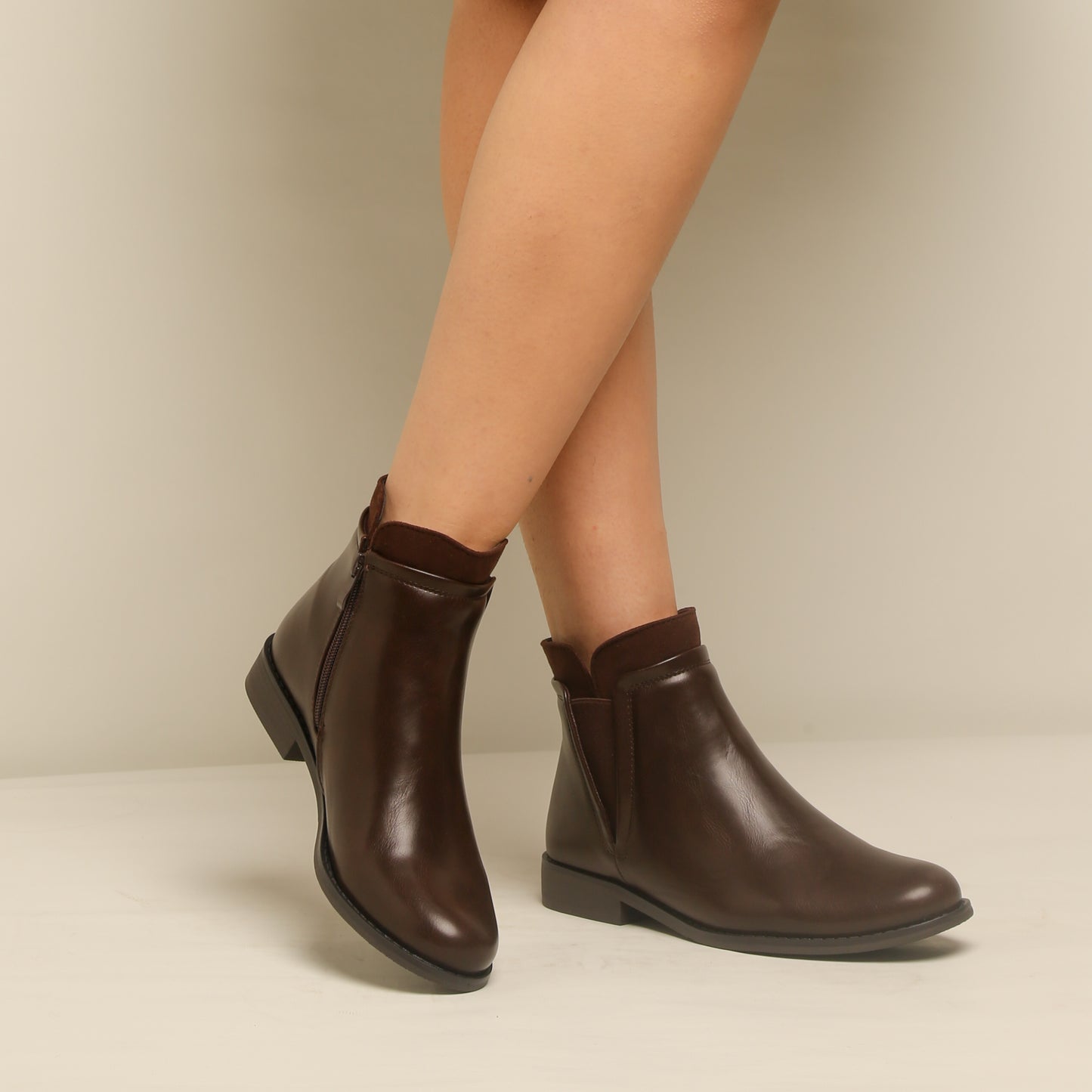 Bottine en simili cuir - marron foncé