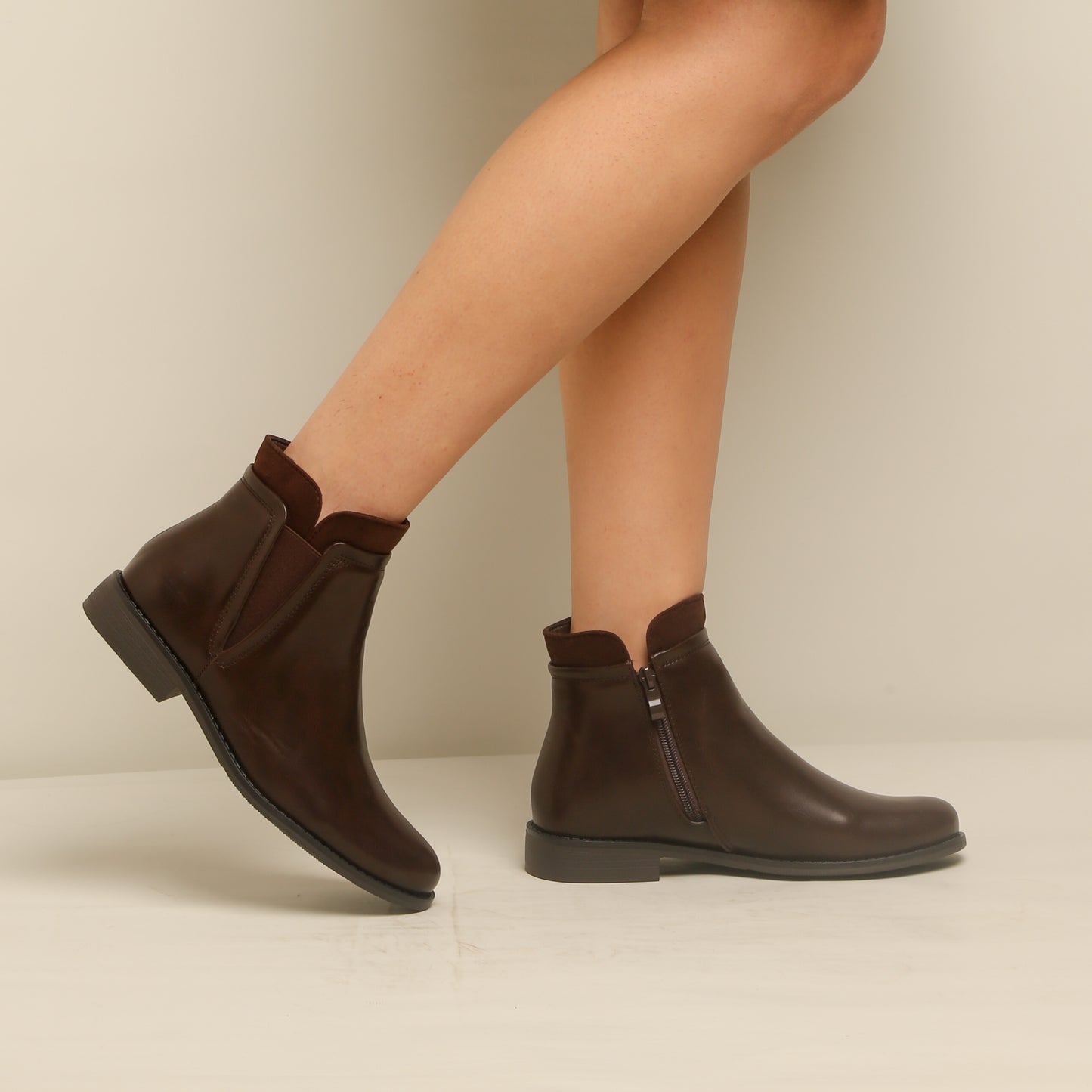 Bottine en simili cuir - marron foncé