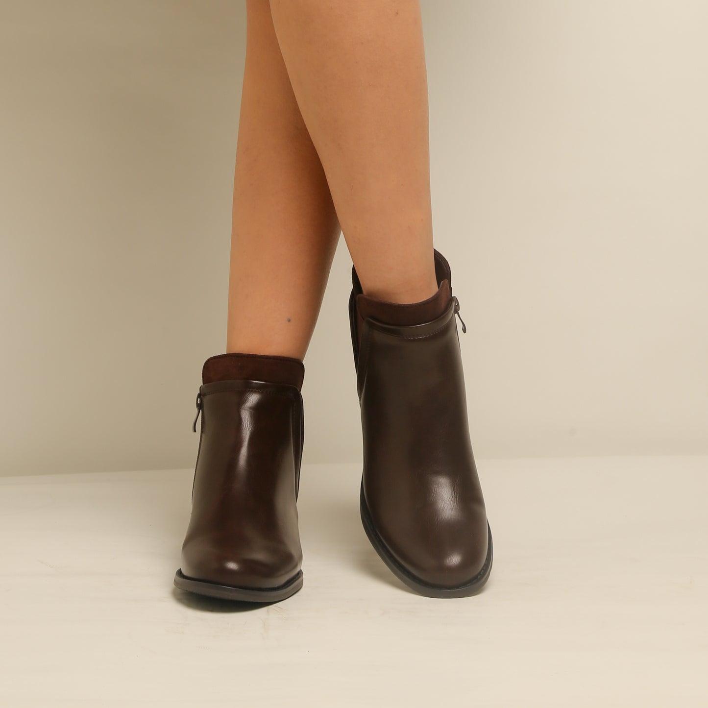 Bottine en simili cuir - marron foncé